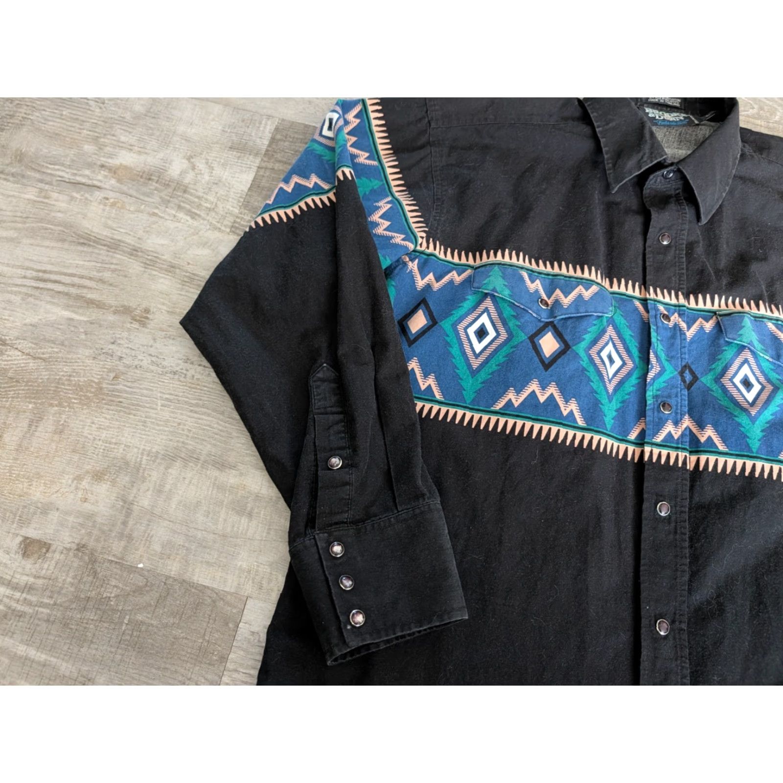 Brooks VINTAGE BROOKS & DUNN Shirt Mens L Black Aztec Snap Geometric Cowboy Western Southwestern Country Button-Up Long Sleeve Size US L / EU 52-54 / 3 - 6 Thumbnail