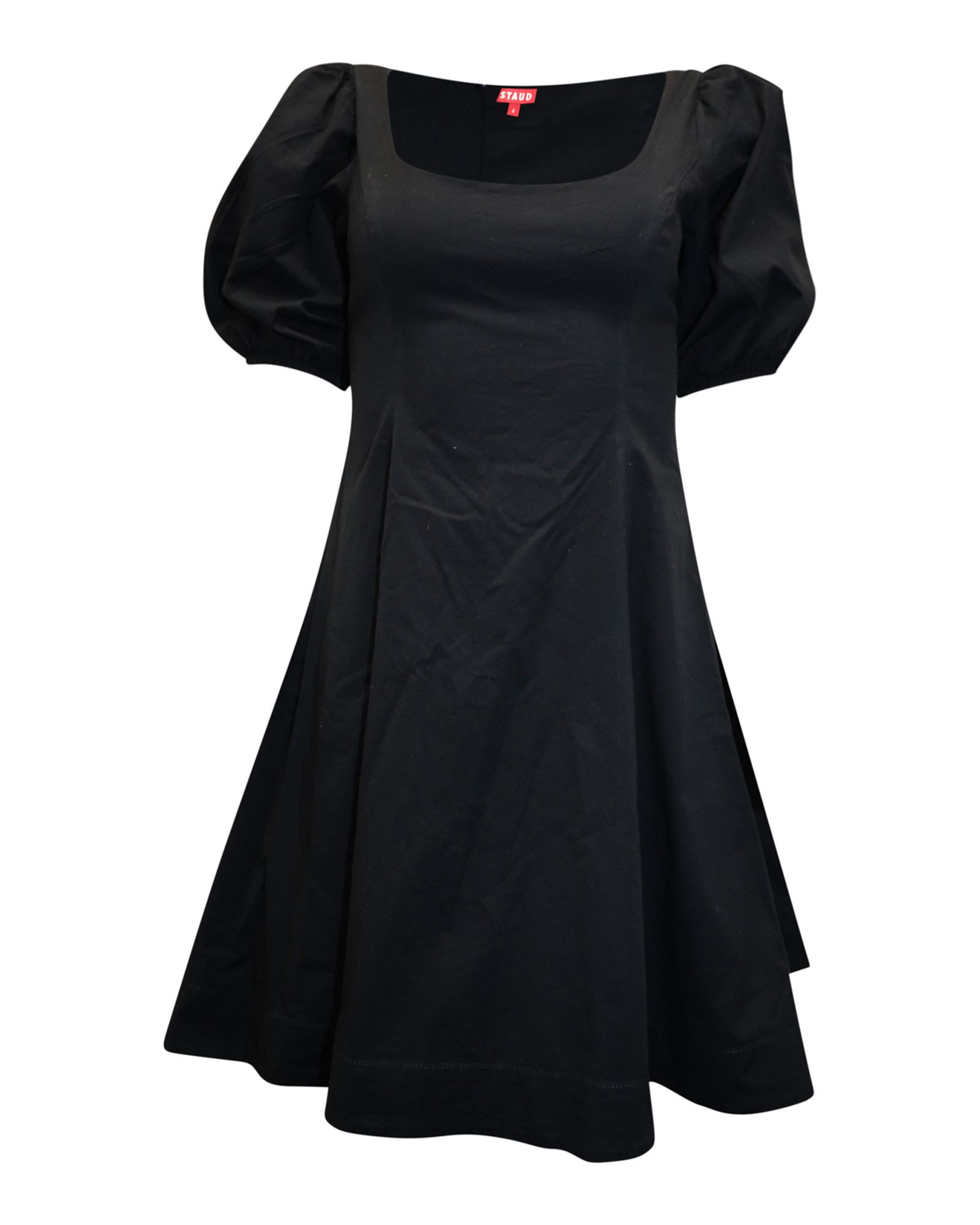 Staud Staud Puff Sleeve Fit and Flare Dress in Black Cotton Size XS / US 0-2 / IT 36-38 - 1 Thumbnail