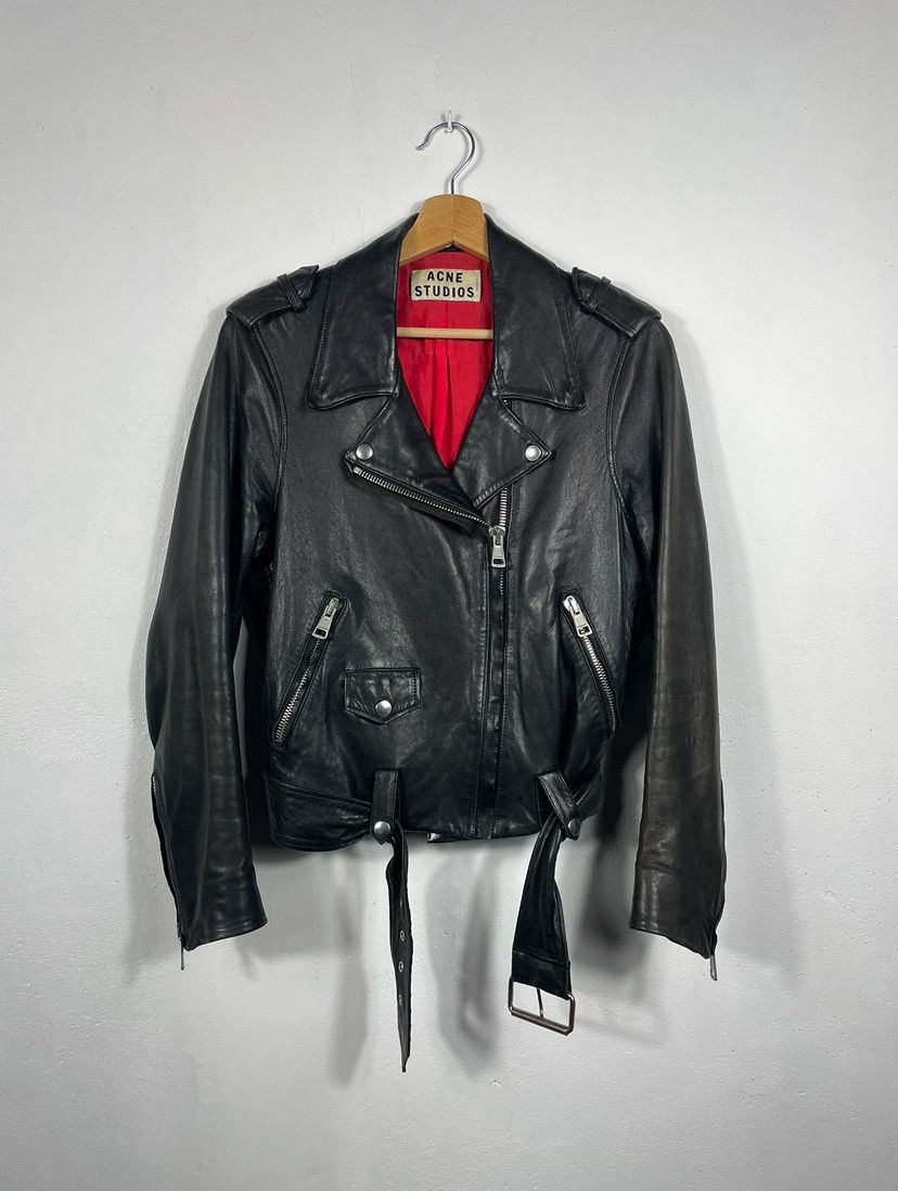 Acne Studios × Designer Acne Studios Black Real Leather Genuine Biker Jacket Belted Size XS / US 0-2 / IT 36-38 - 1 Thumbnail