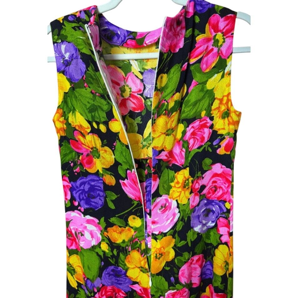 Vintage Vintage 60s Black Pink Floral Sleeveless Maxi Dress XS Small Size XS / US 0-2 / IT 36-38 - 5 Thumbnail