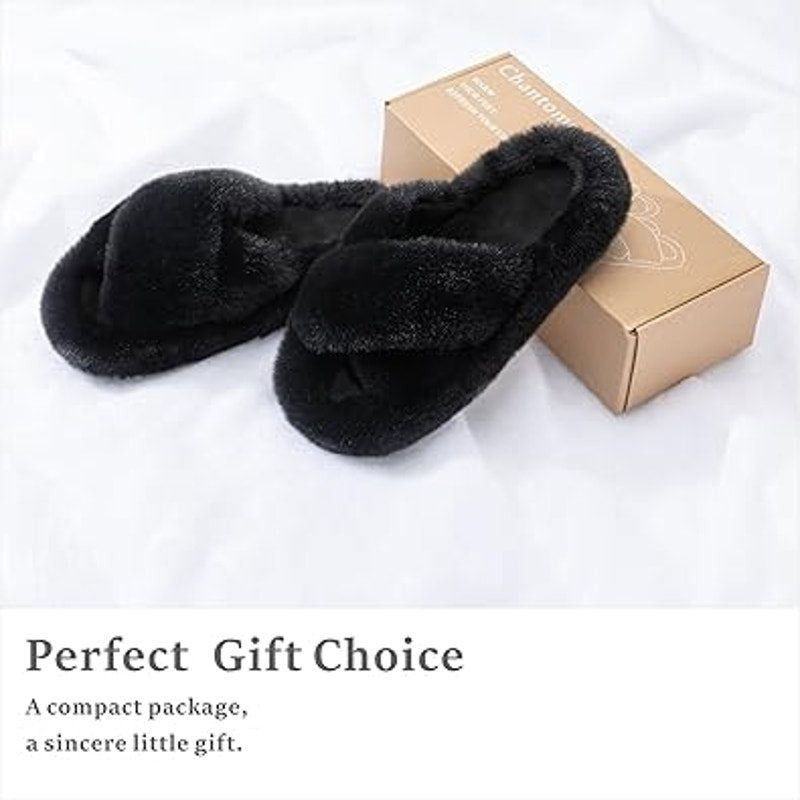 Other Chantomoo Women's Size 8 Black Furry Memory Foam Slippers Size US 8 / IT 38 - 5 Thumbnail