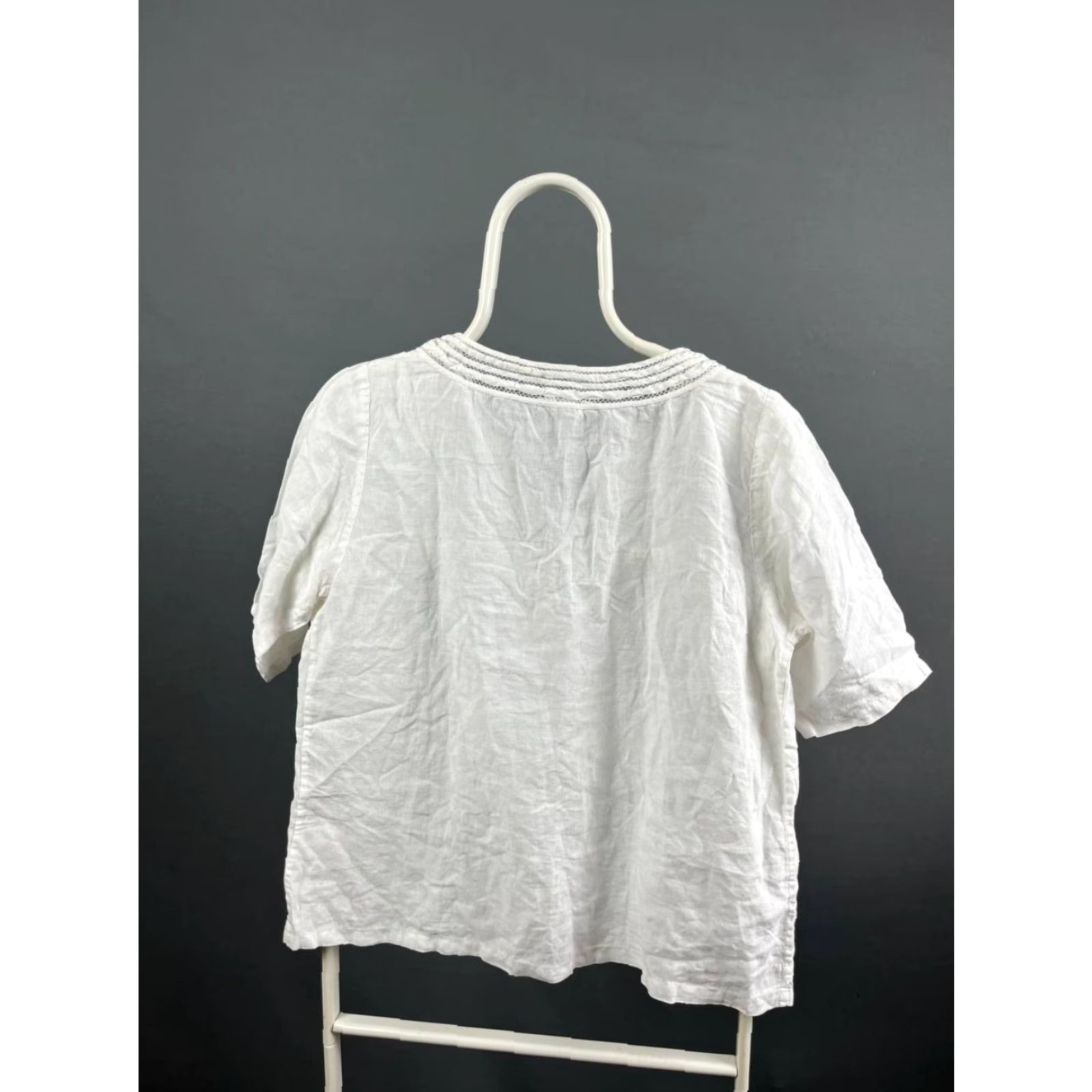 Vintage Toast Blouse Shirt Womens Size 14 White Linen Short Sleeve V-Neck Pullover Semi Sheer Casual Top Size XL / US 12-14 / IT 48-50 - 2 Thumbnail
