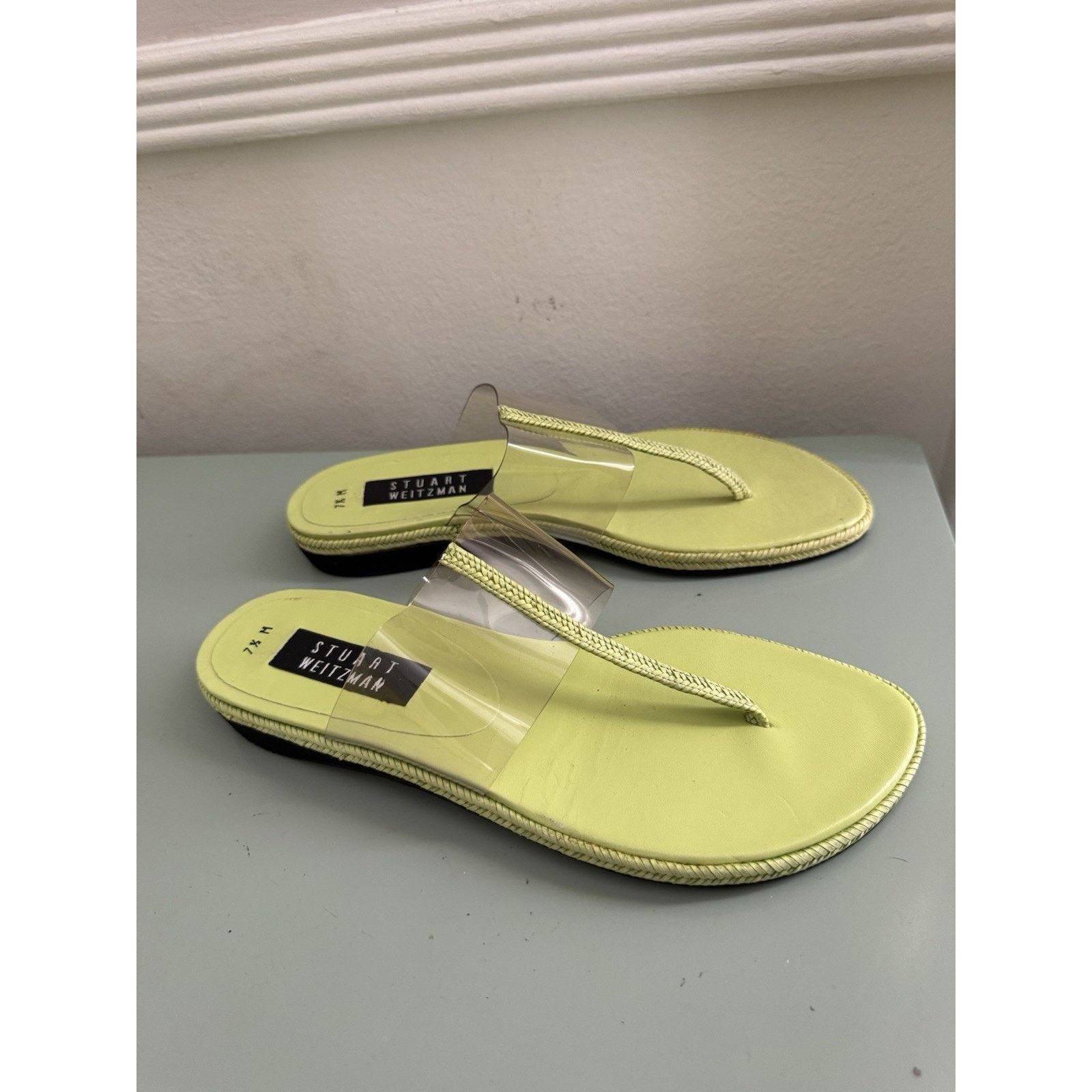 Stuart Weitzman Vintage Stuart Weitzman Clear Sandals Shoes Thong Lime Green Size US 7.5 / IT 37.5 - 1 Thumbnail