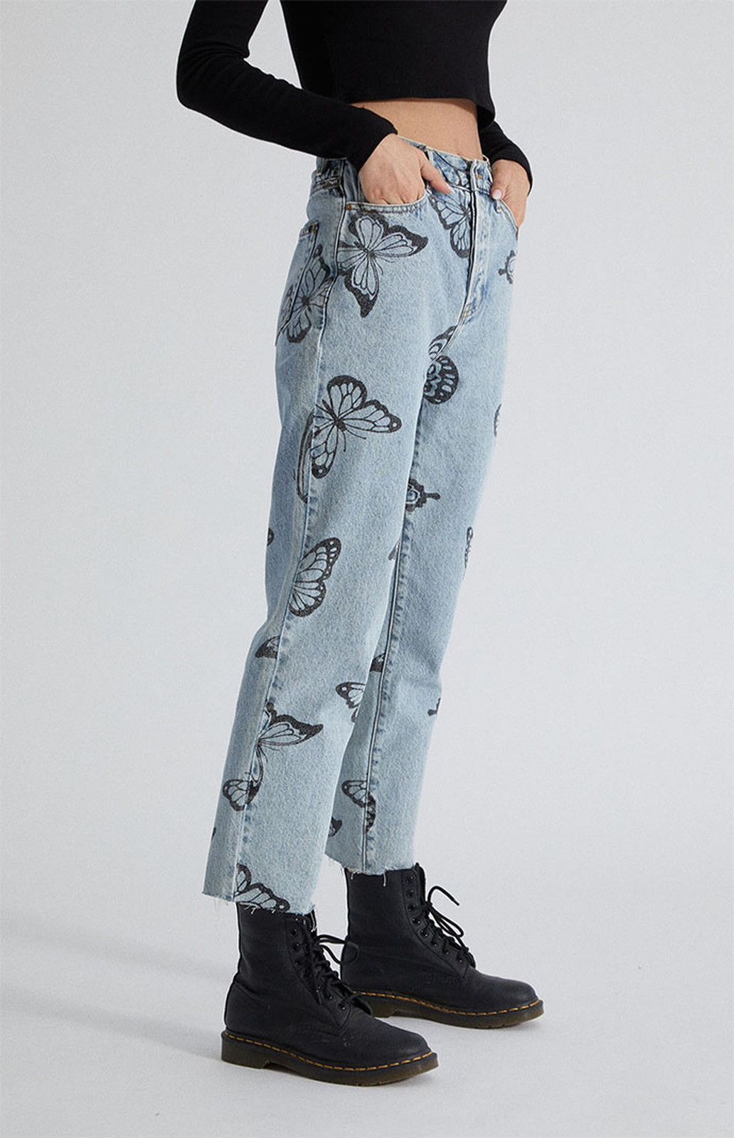 Pacsun PacSun Eco Butterfly High Waisted Straight Leg Jeans Size 25" / US 0 / IT 36 - 2 Thumbnail