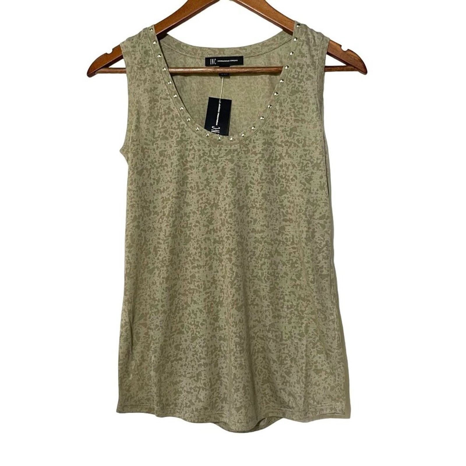 Other I.N.C. Embellished Scoop Neck Tank Top XS Sage Green New Size XS / US 0-2 / IT 36-38 - 2 Thumbnail