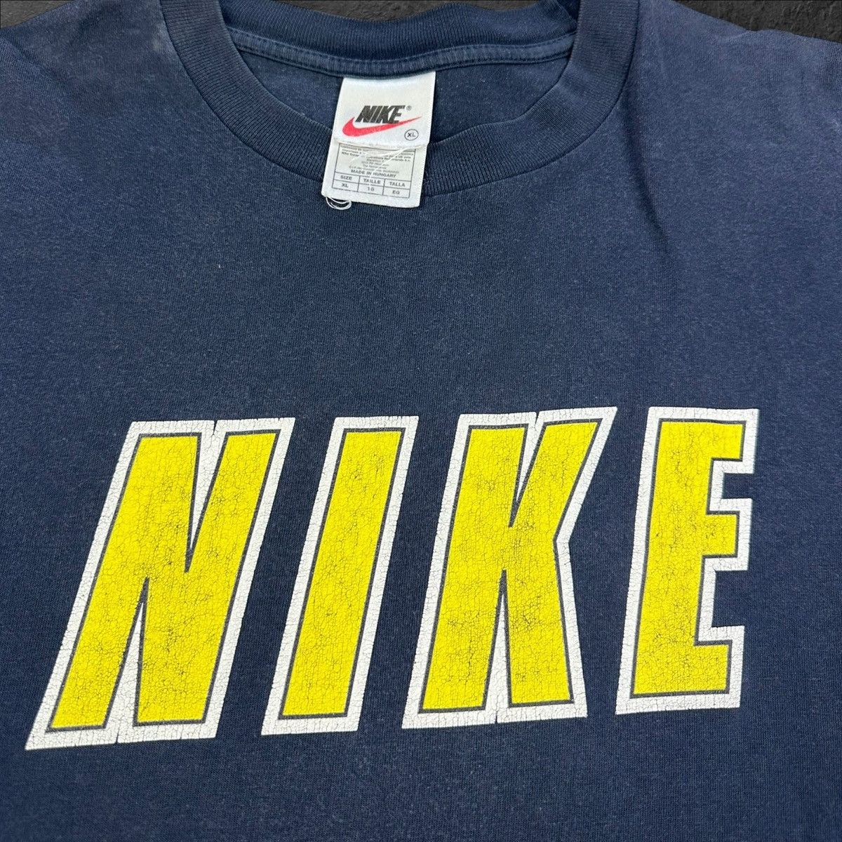 Nike × Vintage Vintage 90s Nike Big Logo Navy Blue T shirt XL Tee Size US XL / EU 56 / 4 - 3 Thumbnail