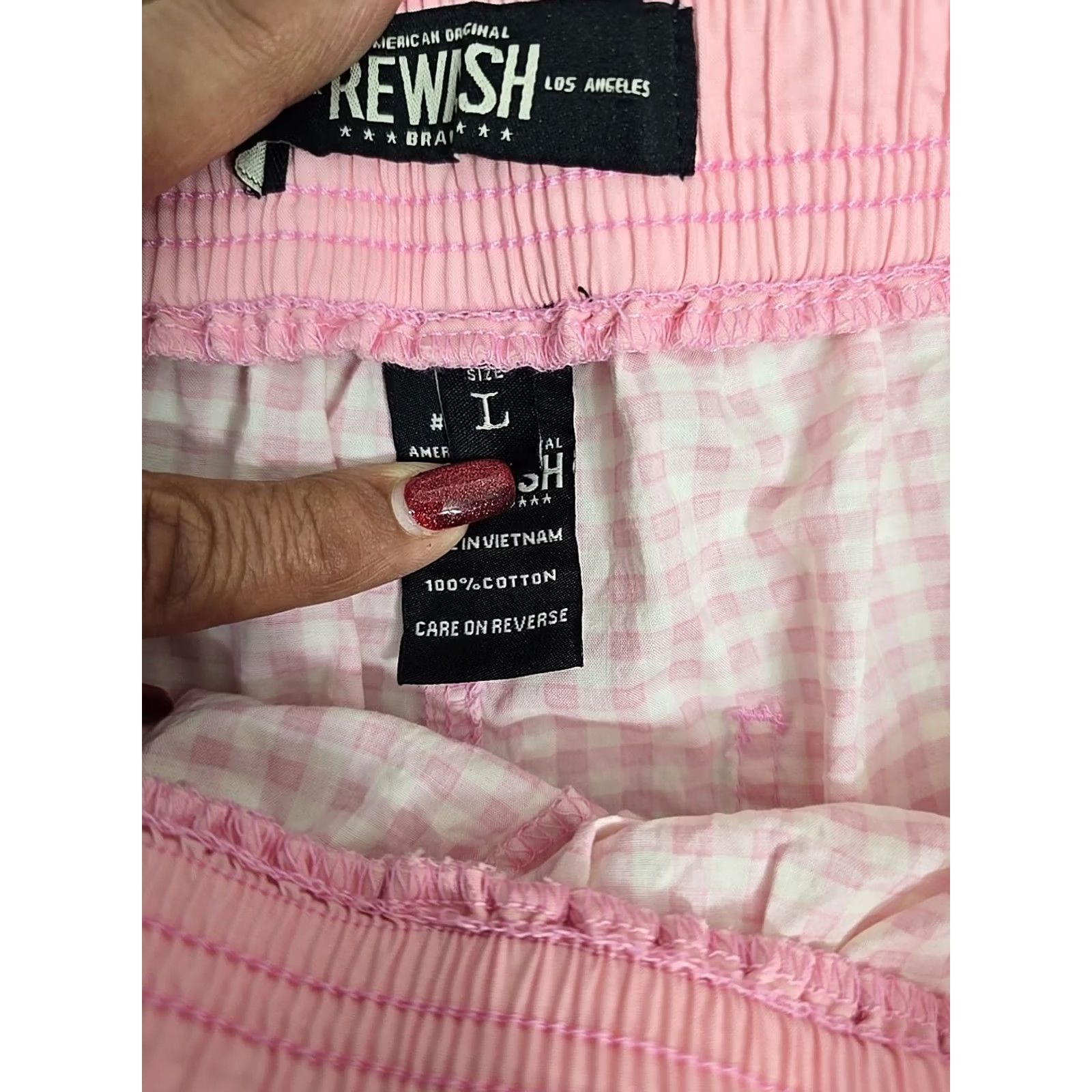 Vintage Rewash Ditsy Shorts Womens Pink Checkered Elastic Waist size L Size 36" / US 14 / IT 50 - 5 Thumbnail
