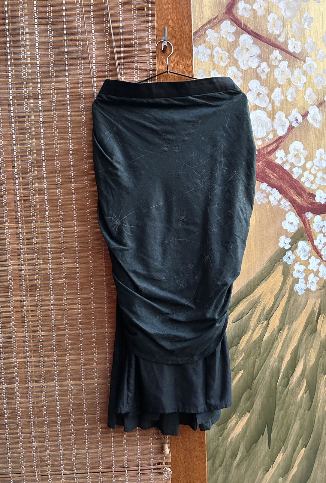 Vintage Sarah Whitworth Spider Web Ruched Skirt Black Goth Y2K Alt Size 26" / US 2 / IT 38 - 1 Thumbnail