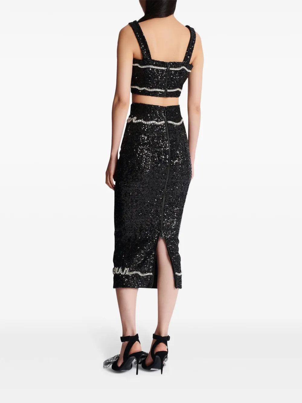 Balmain o1s1wg111225 Sequinned Cropped Top in Black Size S / US 4 / IT 40 - 4 Thumbnail