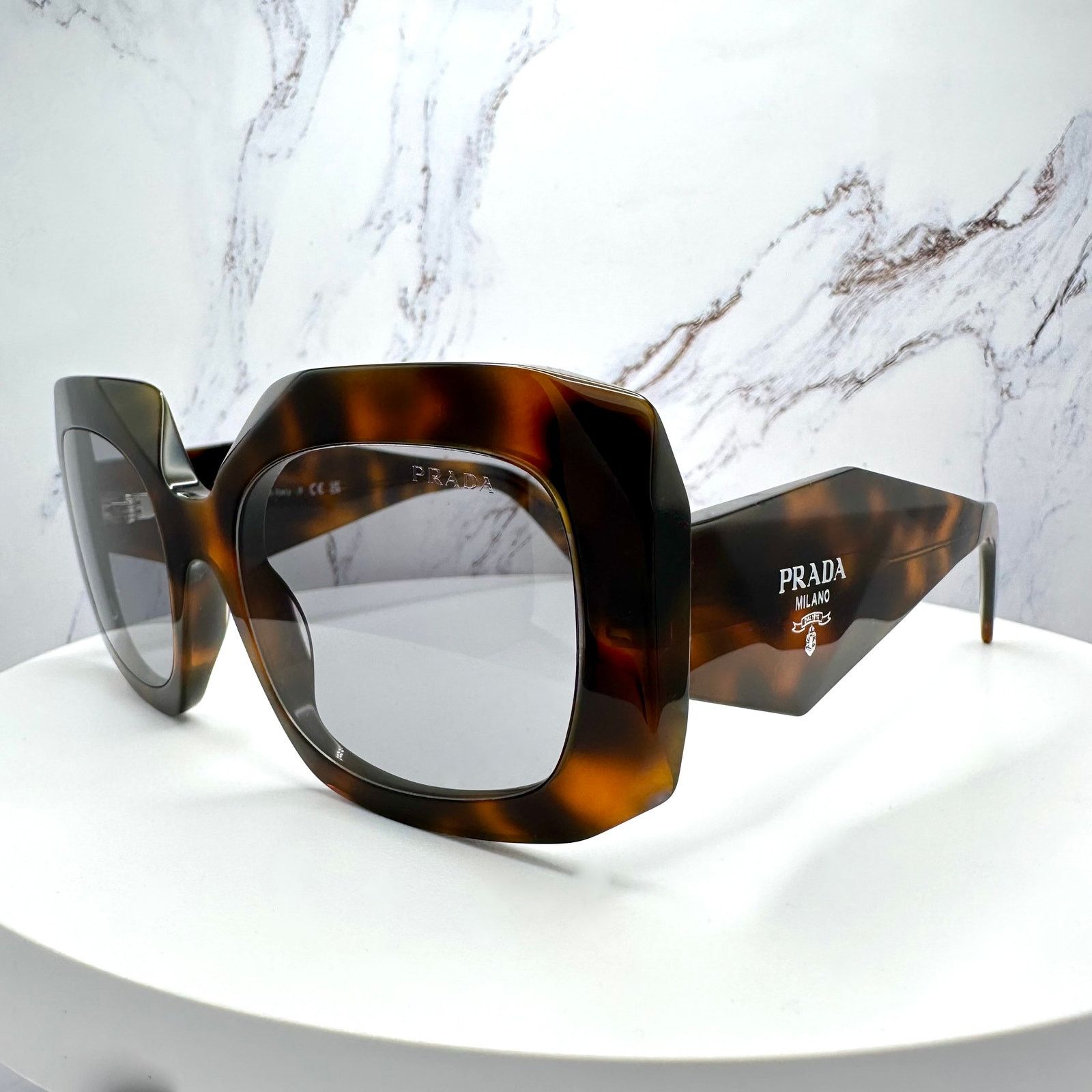 Prada New PRADA Sunglasses Brown Juniper Tortoise Gray Lens Square Size ONE SIZE - 10 Thumbnail