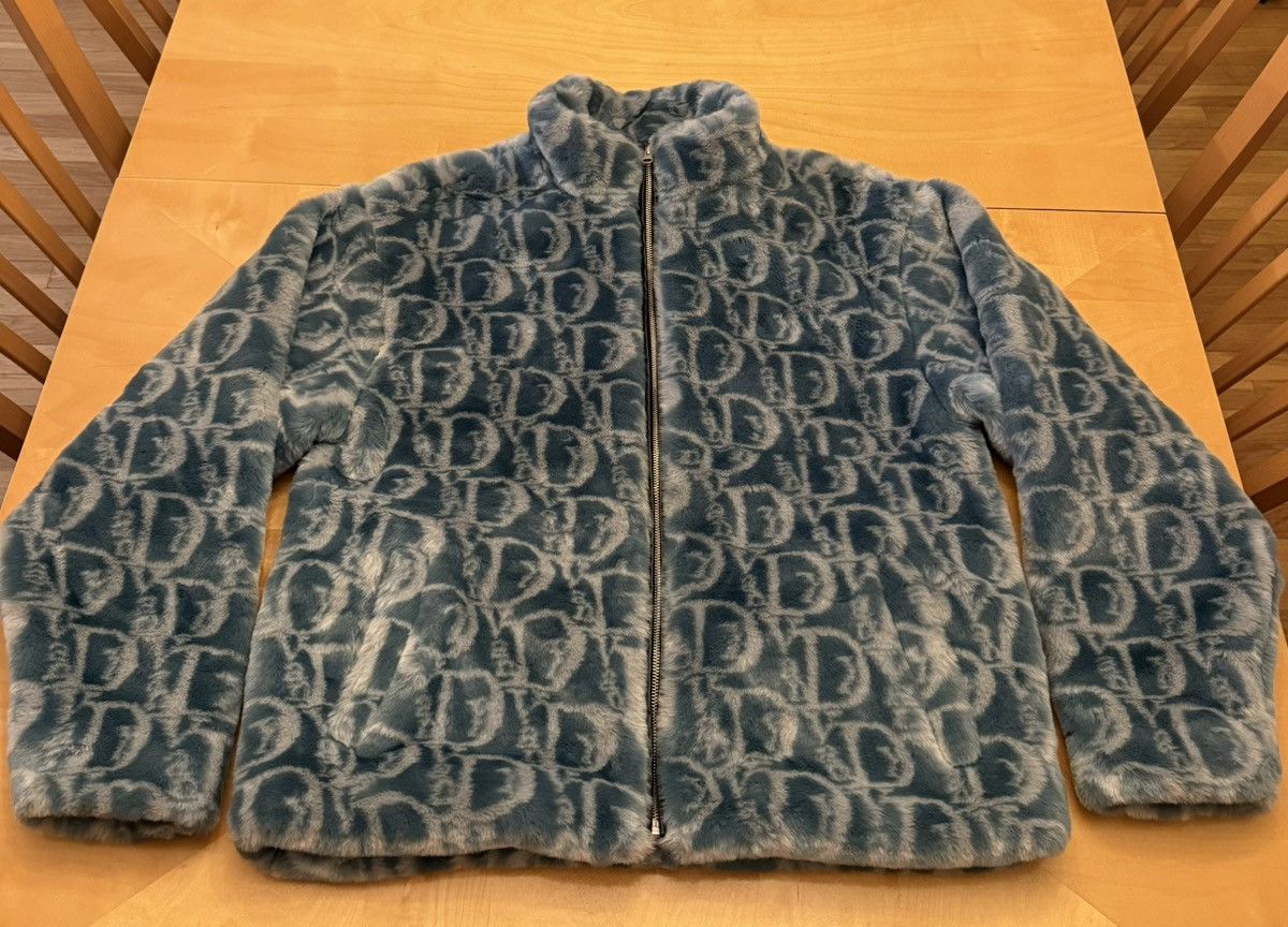 VandythePink Blue Monogram Faux Fur Jacket