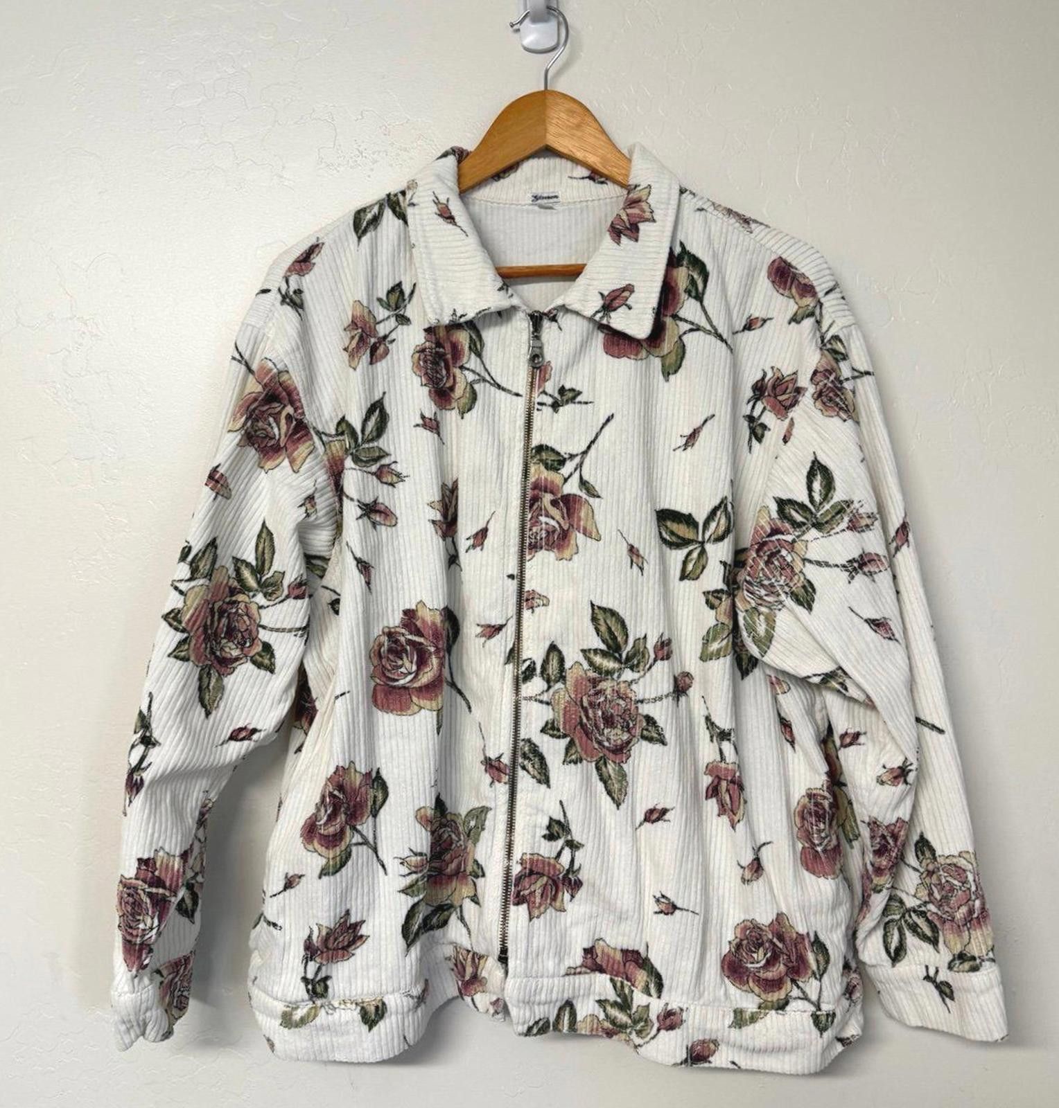 Other Vintage Floral Print Corduroy Jacket - Women's Large Size L / US 10 / IT 46 - 1 Thumbnail