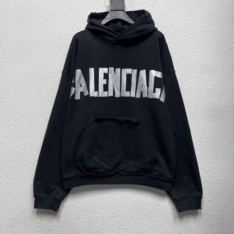Balenciaga Balenciaga Black and silver tape Logo hoodie Size US XXS / EU 40 - 1 Thumbnail