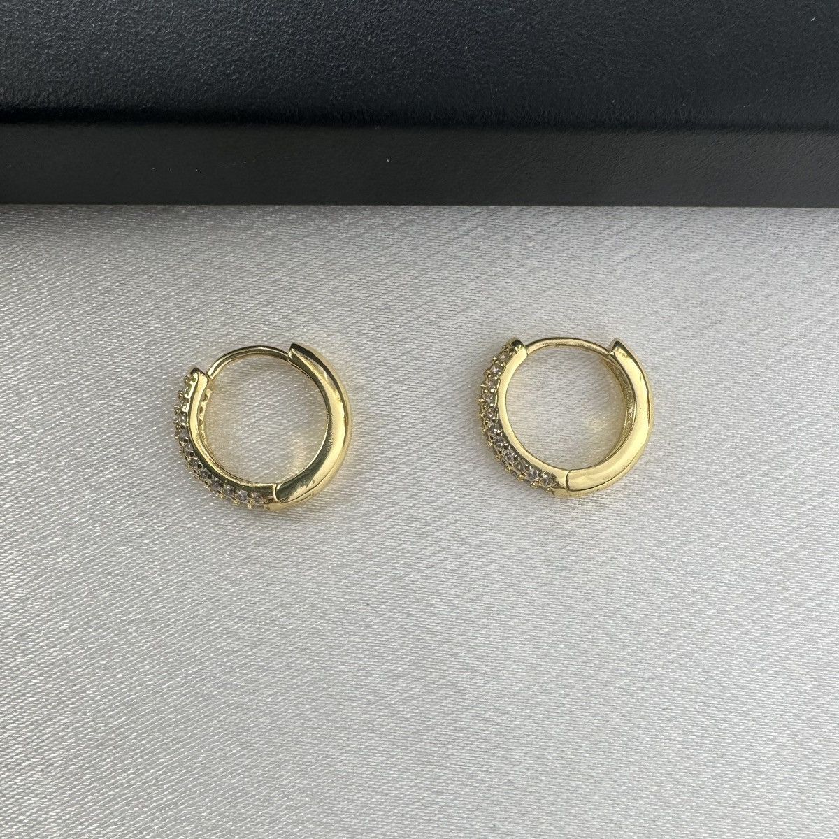 Designer 14mm CZ Small Gold Hoop Earrings for Women Men Size ONE SIZE - 2 Thumbnail