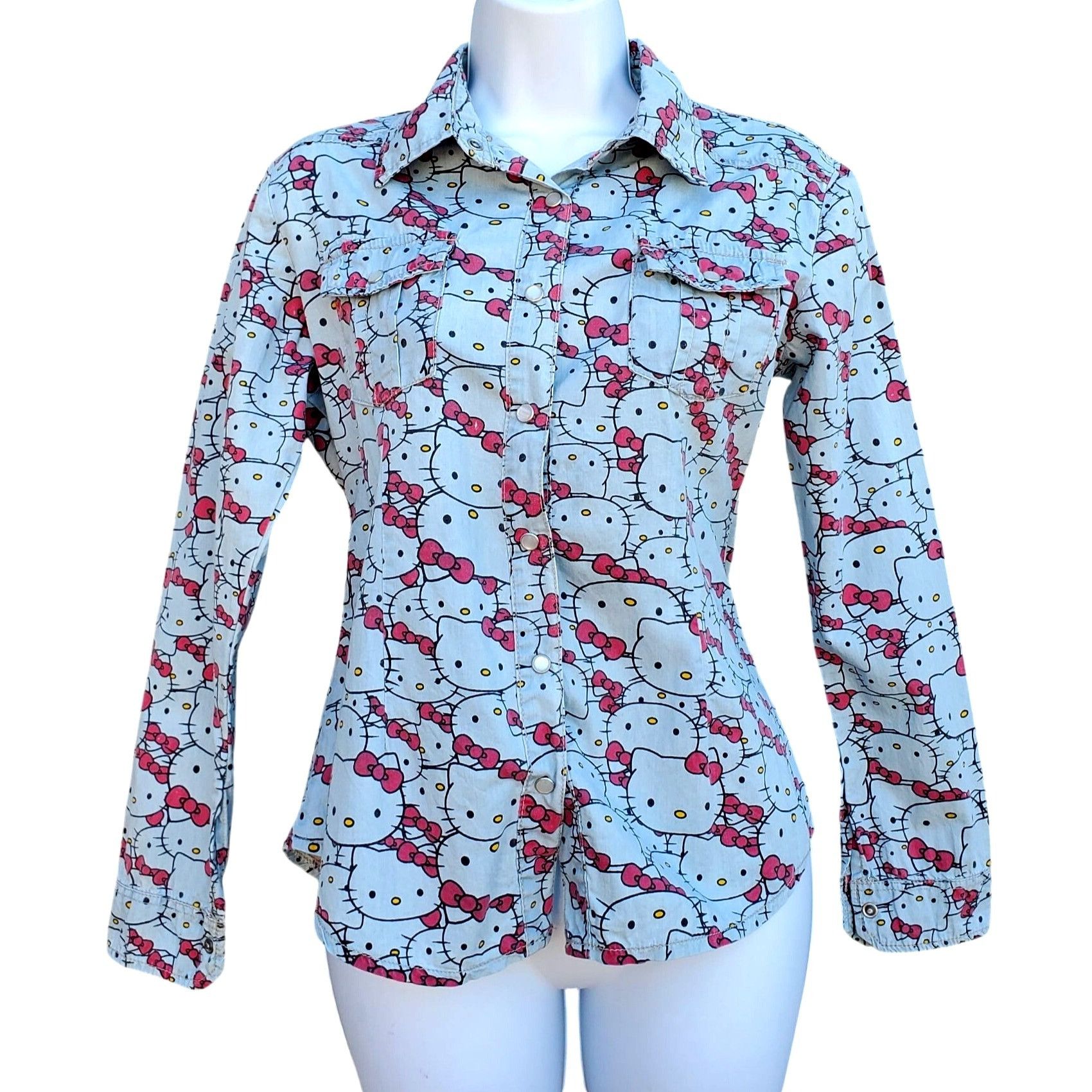 Other Hello Kitty Pearl Snap Shirt Cotton Long Sleeve Western Wome Size S / US 4 / IT 40 - 1 Thumbnail