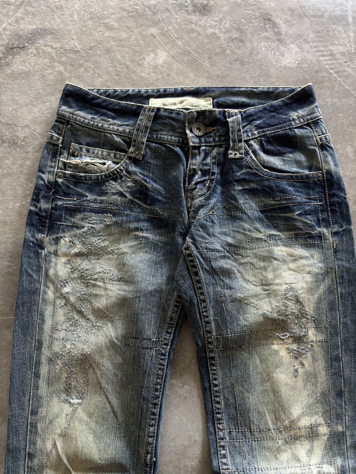 Japanese Brand COOK JEANS distressed japanese punk rockstar grunge low rise Size US 27 - 2 Thumbnail