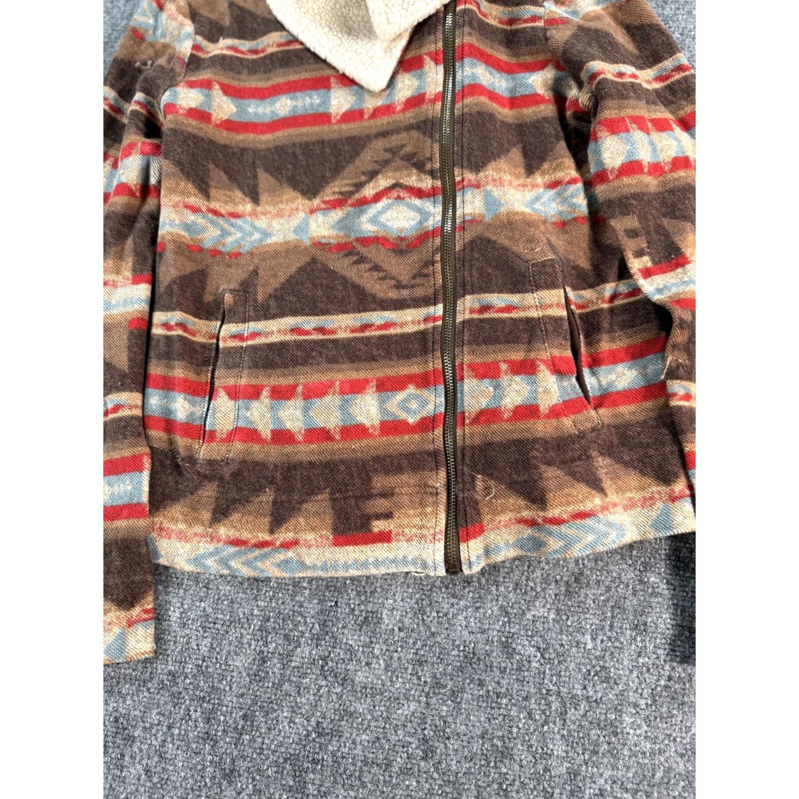 Ralph Lauren VINTAGE Lauren Ralph Lauren Jacket Womens Small Brown Aztec Sherpa Collar Zip Jacket Size 28" / US 6 / IT 42 - 3 Thumbnail