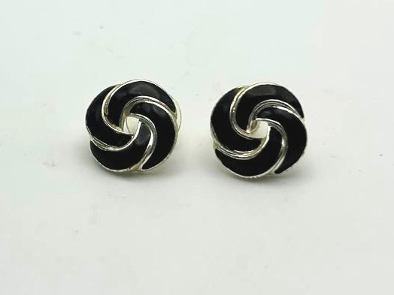 Designer Black & Silver Swirl Studs – Minimalist Statement Earrings Size ONE SIZE - 1 Thumbnail