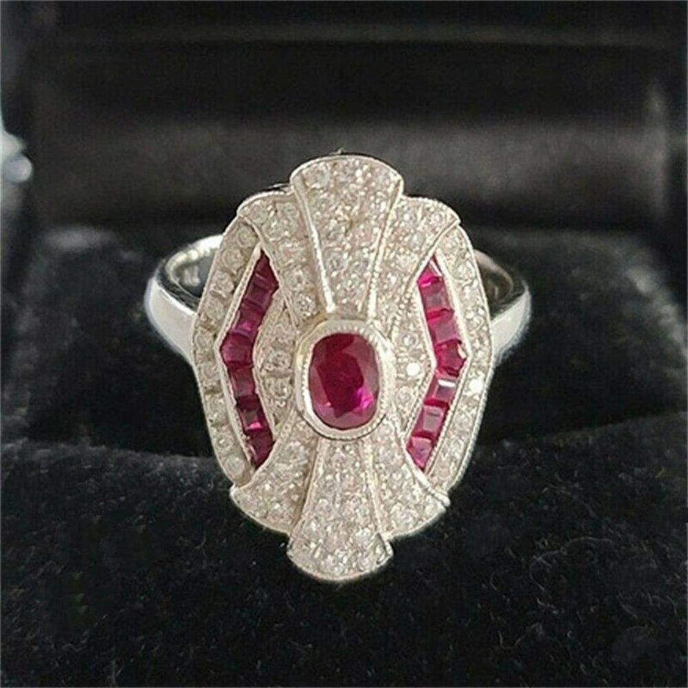 Designer 2.0Ct Vintage Ruby Red Art Deco Antique Silver Ring - Size 8 Size ONE SIZE - 1 Thumbnail