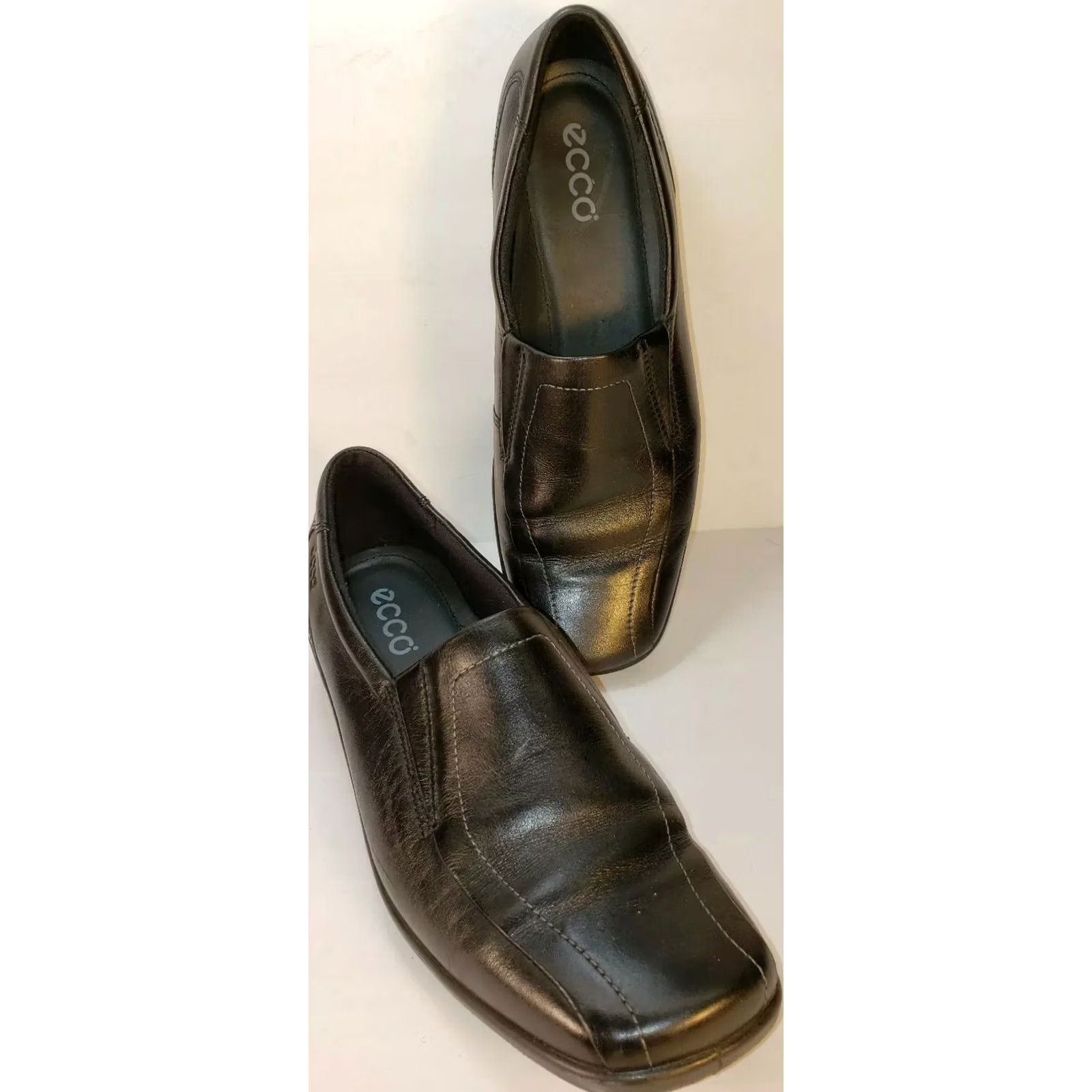 Ecco ECCO Women's Square Toe Wedge Slip-on Leather Black 9.5M 40EU Comfort Shoe Size US 8 / IT 38 - 2 Thumbnail