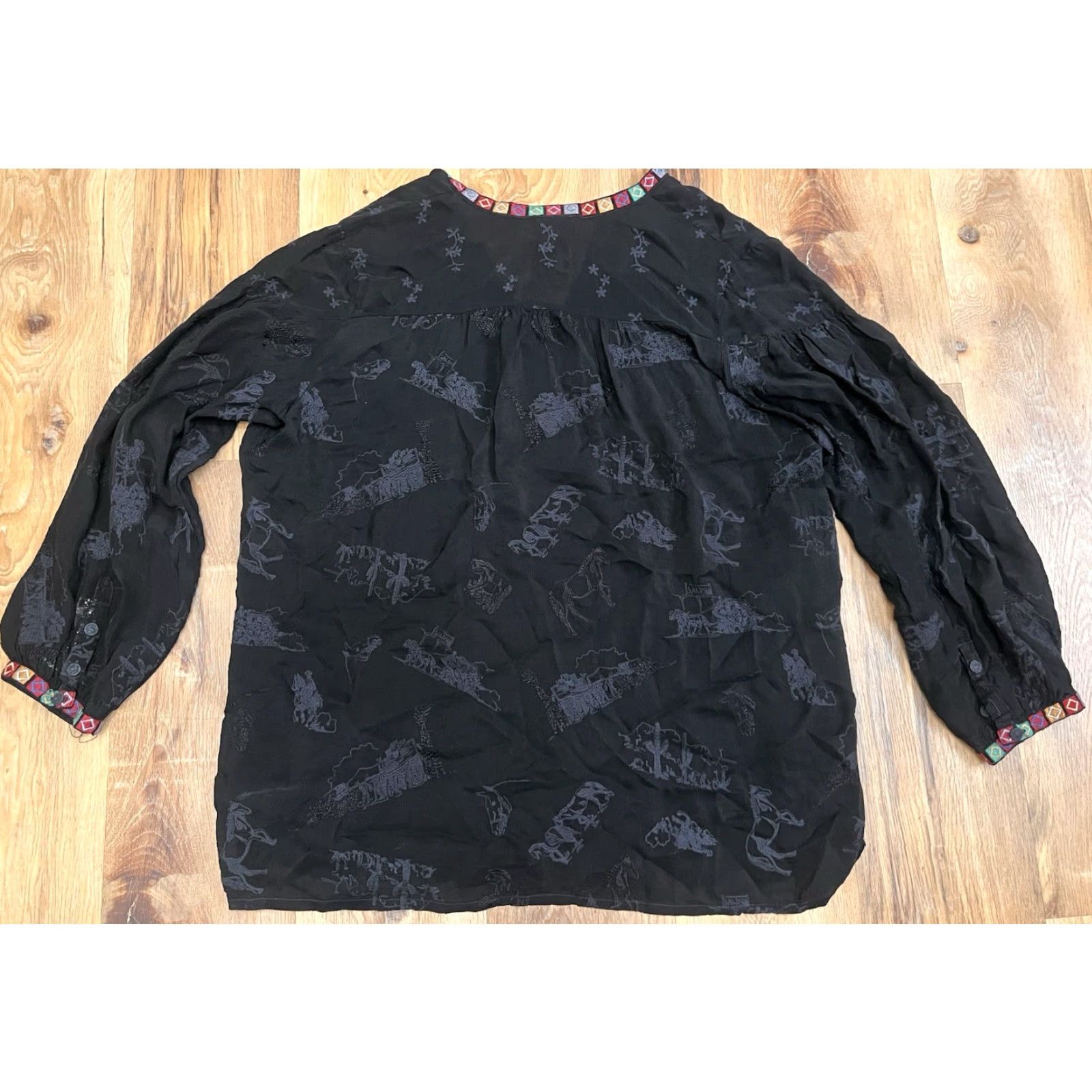 Johnny Was Johnny Was Blouse Women XL Black Santa Fe Leta Southwestern Sheer Horse Tunic Size XL / US 12-14 / IT 48-50 - 4 Thumbnail