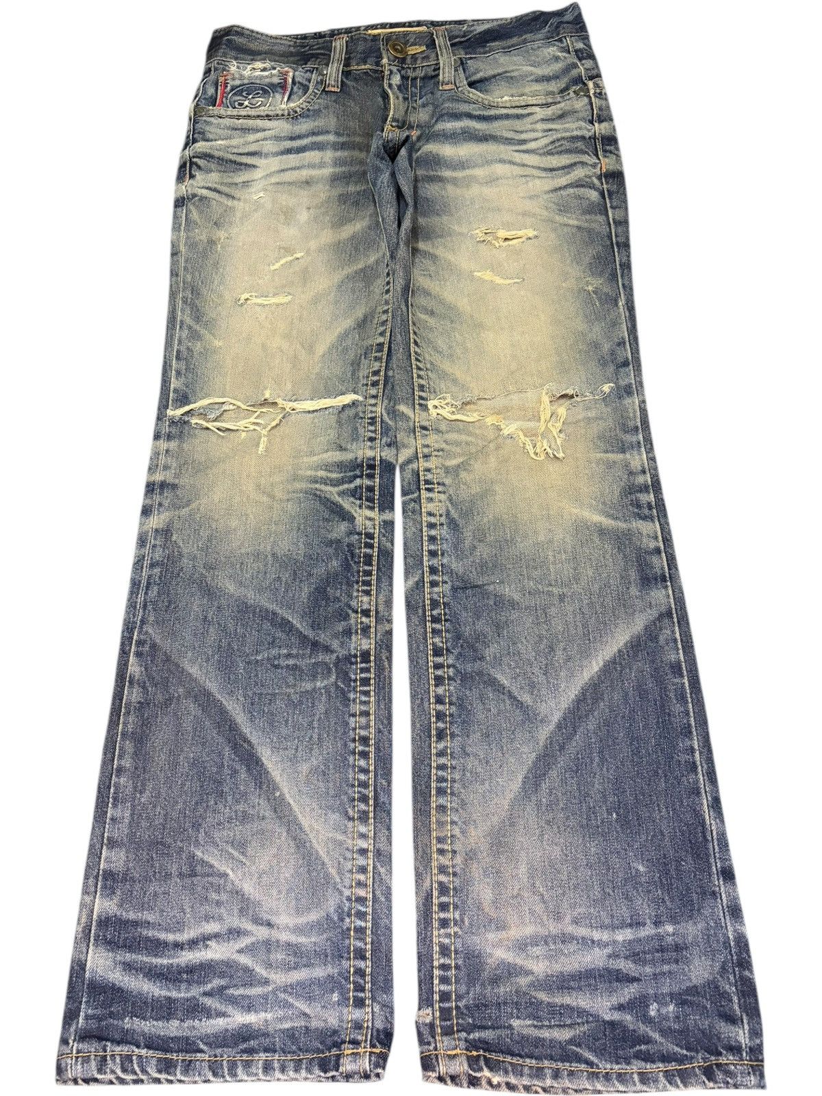 Affliction Vintage Lolita Embroidered Buckled Low Rise Distress Jeans Size 31" - 2 Thumbnail