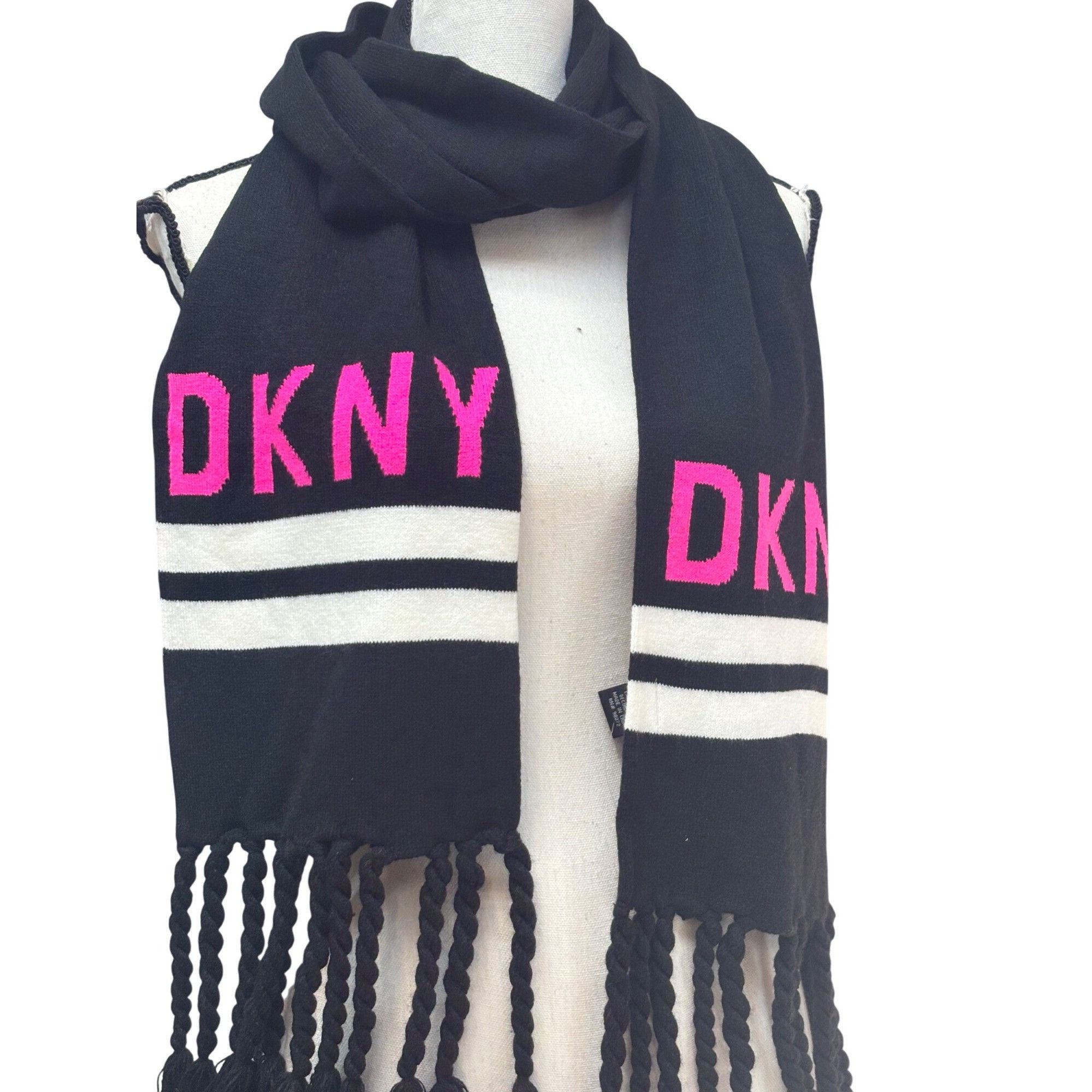 DKNY DKNY Logo Stadium Scarf With Tassel Fringe, Neon Pink, 8-1/2 Size ONE SIZE - 9 Thumbnail