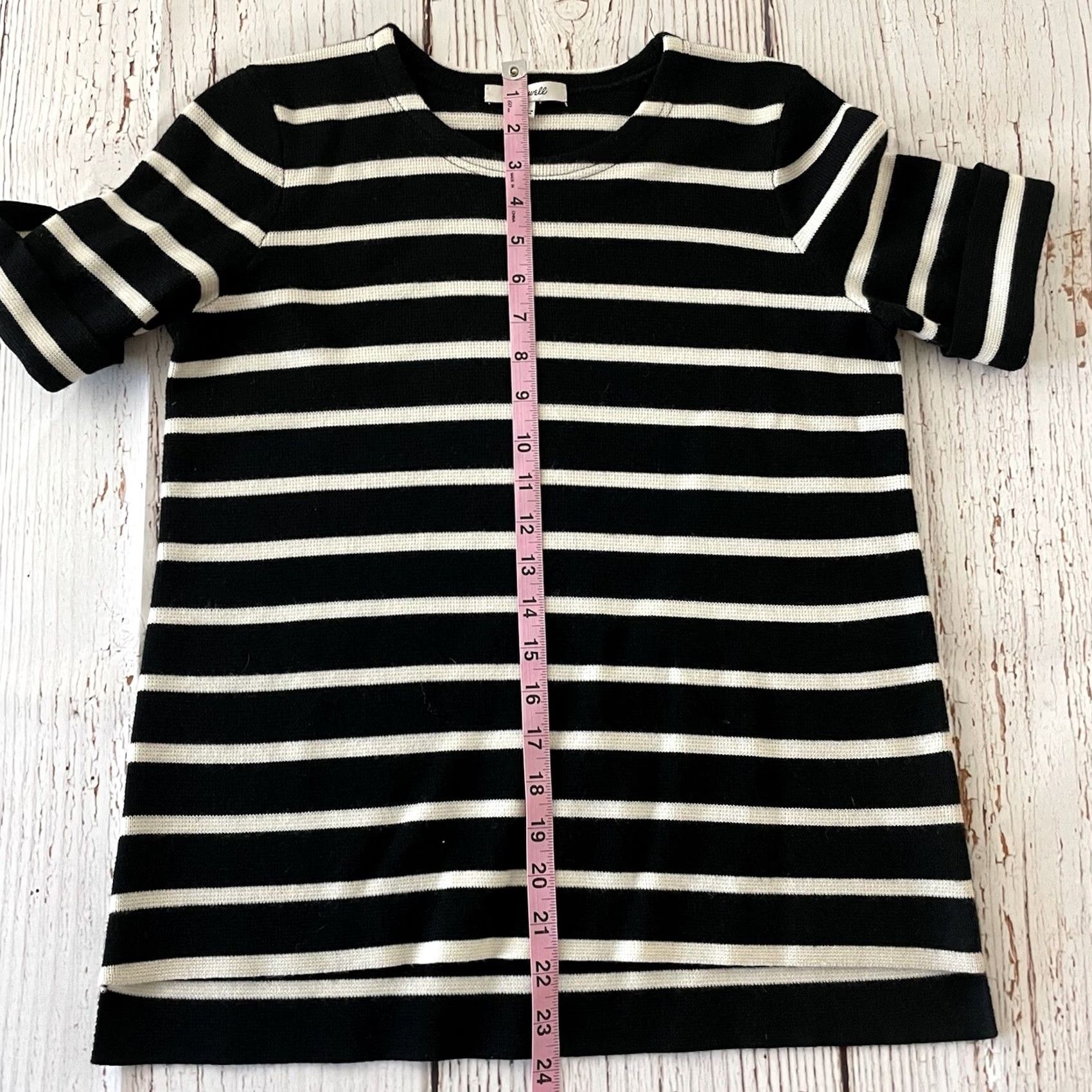 Madewell VINTAGE? Madewell Short Sleeve Striped Sweater Top Women's Small Black White Wool Blend Size S / US 4 / IT 40 - 4 Thumbnail