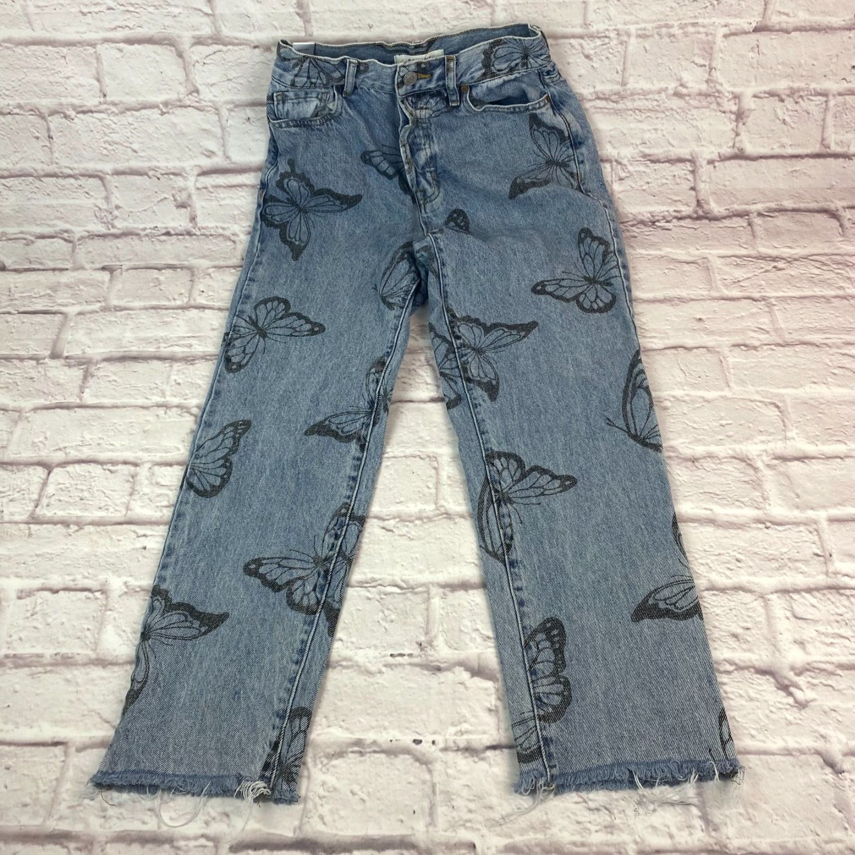 Pacsun PacSun Womens High Rise Straight Jeans Size 25 Blue Butterfly Print Ankle Raw Hem PacSun Jeans 5-Pocket Design Bagged Hem Mens Womens Size 42" / US 20 - 3 Thumbnail