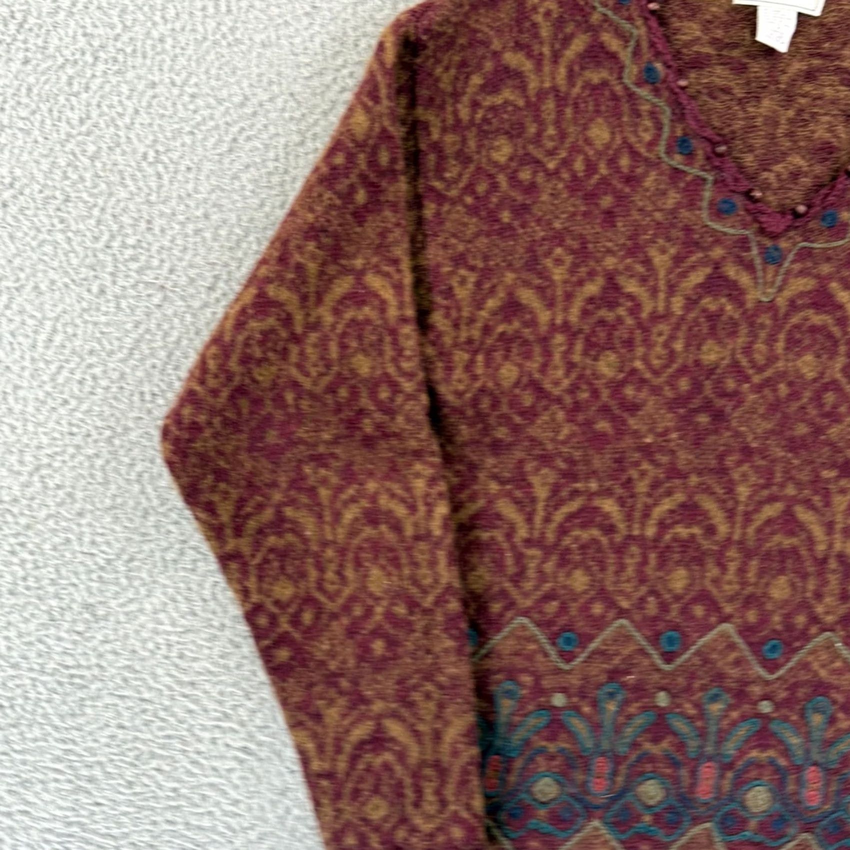 Express VINTAGE Express Sweater Women Medium Red Abstract Mohair Wool Tunic Boho 90s Tricot Womens Size M / US 6-8 / IT 42-44 - 4 Thumbnail