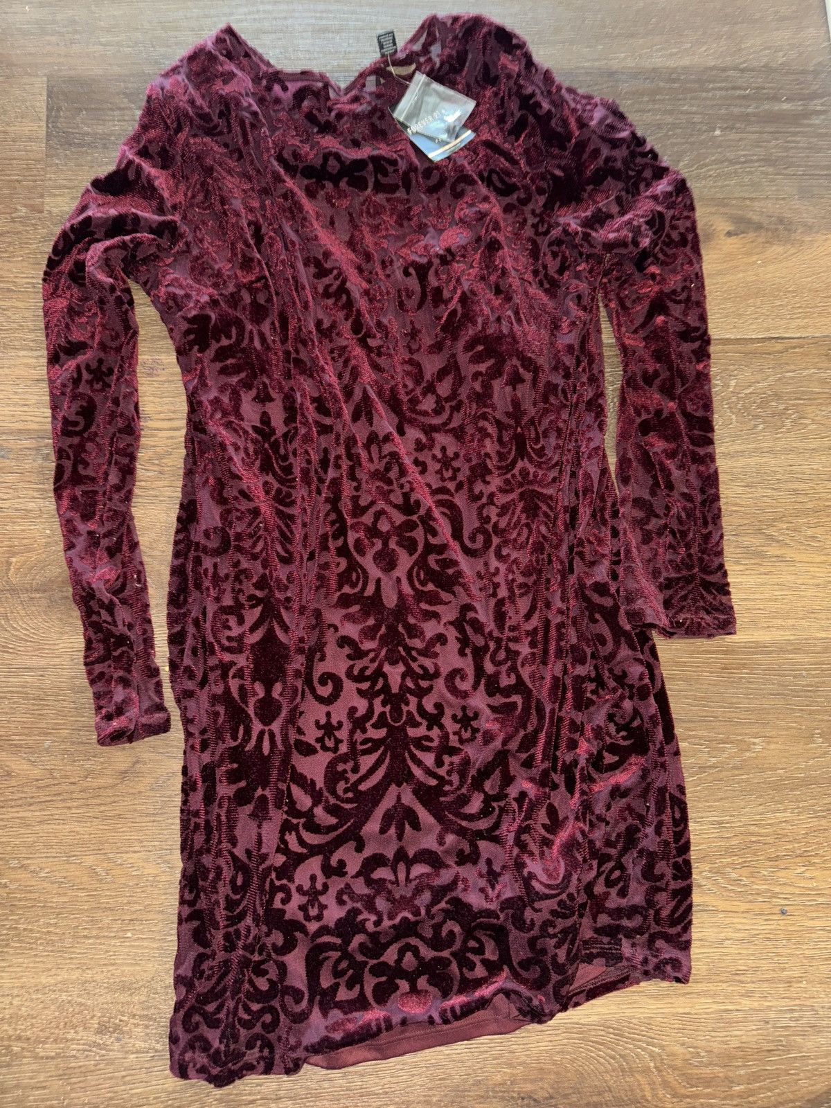 Forever 21 Forever 21 burgundy velvet print and sheer long sleeve dress Size XXL / US 16-18 / IT 52-54 - 3 Thumbnail