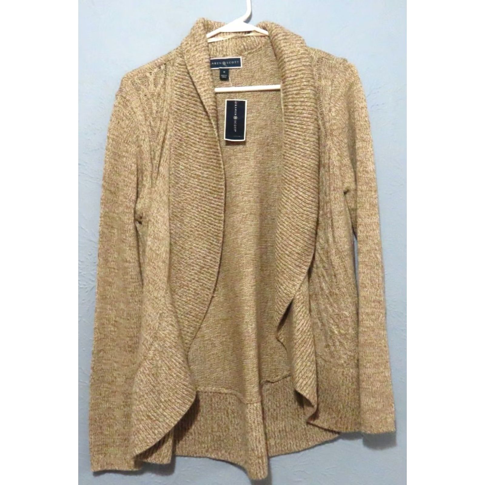 Vintage Karen Scott Women's M Cardigan Beige Marl Tan NWT Long Sleeve Collared Acrylic Knit Solid All Seasons Fall Winter Spring Size M / US 6-8 / IT 42-44 - 3 Thumbnail