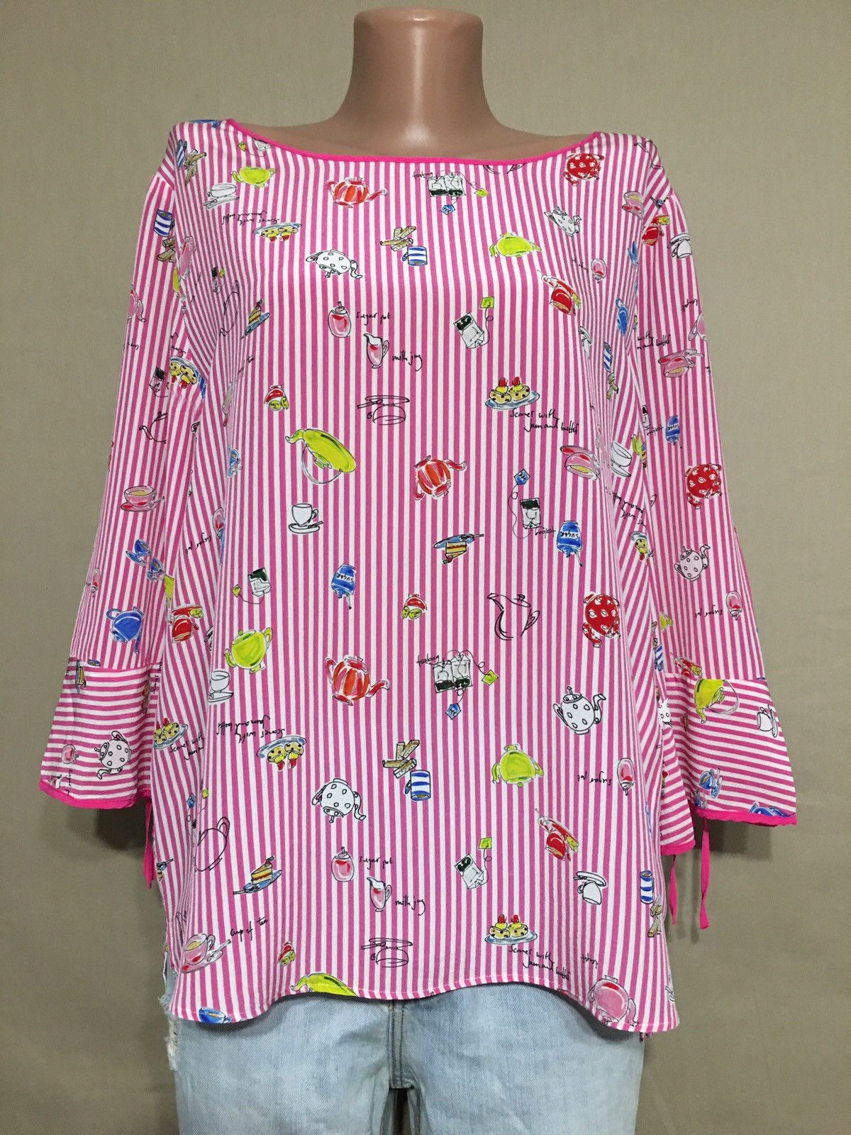 Other MARC CAIN Pink Strip Silk Blouse Tea Design Size 5 EU42 UK16 Size XL / US 12-14 / IT 48-50 - 1 Thumbnail