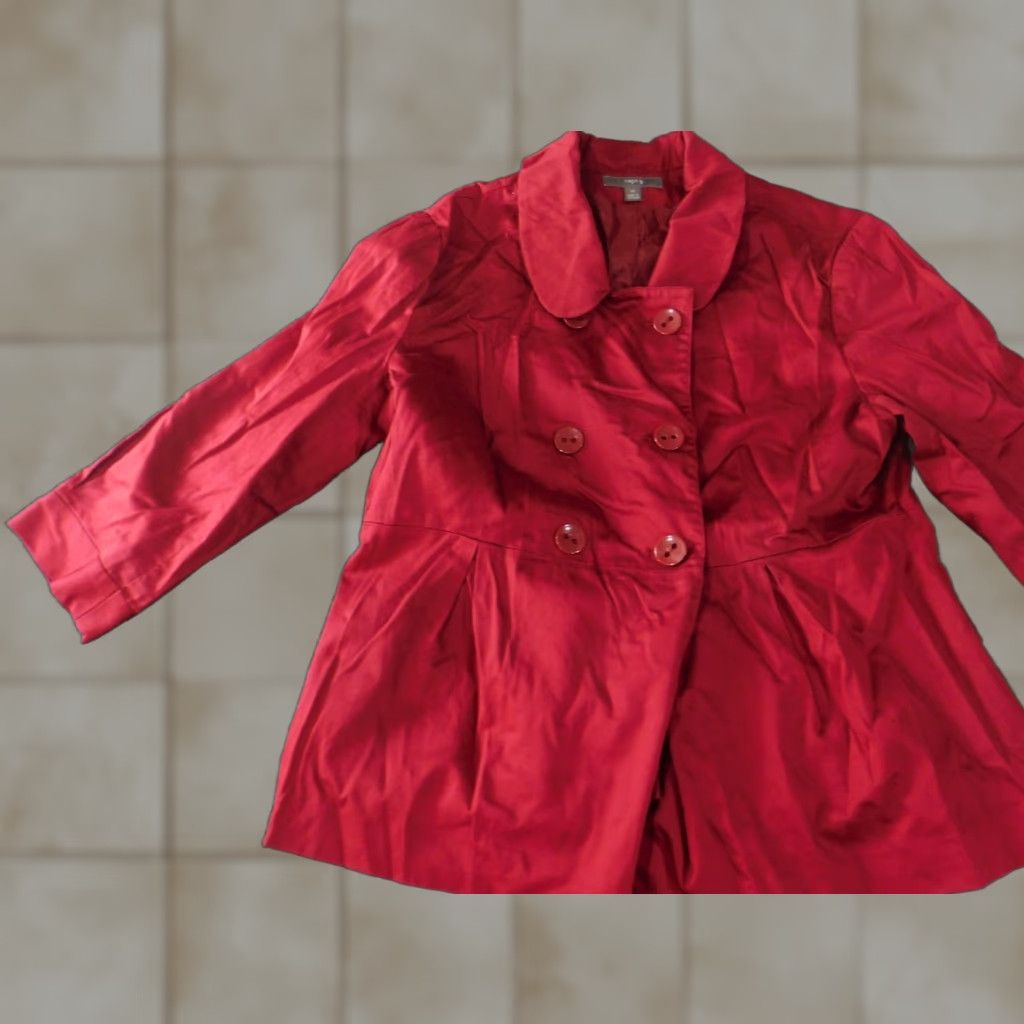 Apt. 9 Apt. 9 Jacket Womens Trench Coat Red 16 Button Collar Knit Cotton Solid Long Sleeve Mid-Length Regular Size Size XXL / US 16-18 / IT 52-54 - 1 Thumbnail