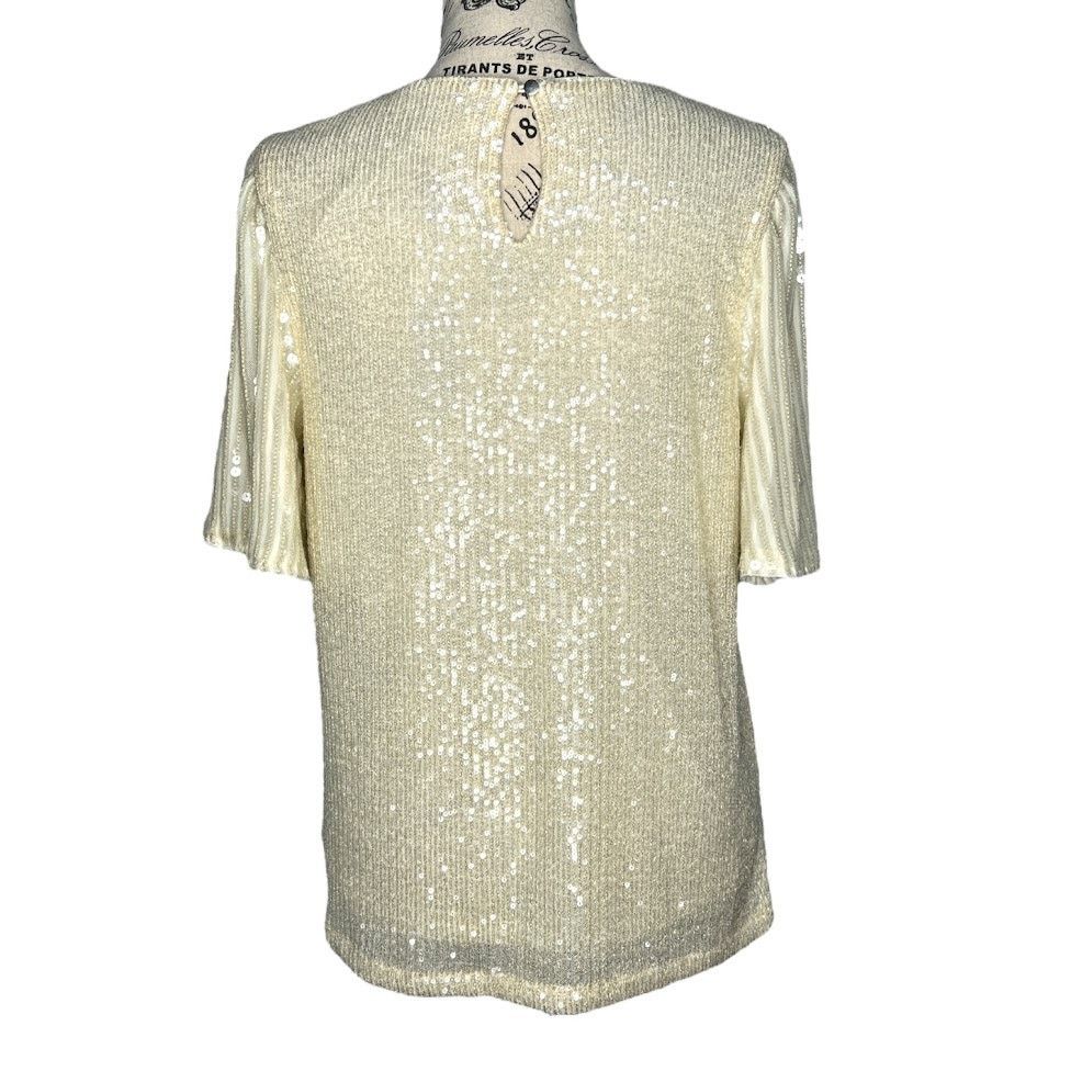 Other Whisper Cream Sequin Sparkly Flutter Sleeve Back Keyhole Top Size L / US 10 / IT 46 - 3 Thumbnail