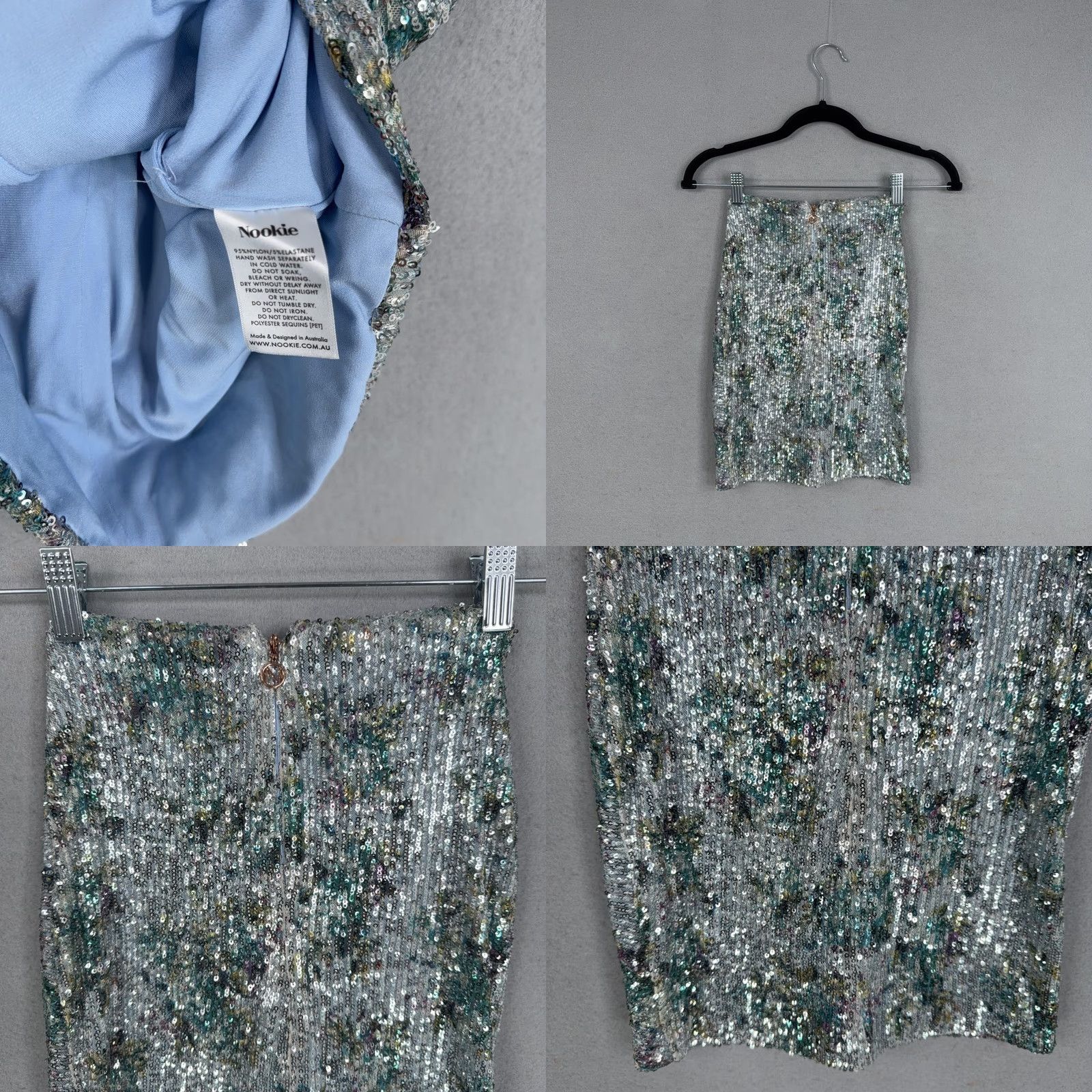 Vintage Nookie Forever Skirt Womens XS Blue Sequin Ruched Knot Front Mini Party Cocktail Size 26" / US 2 / IT 38 - 8 Thumbnail