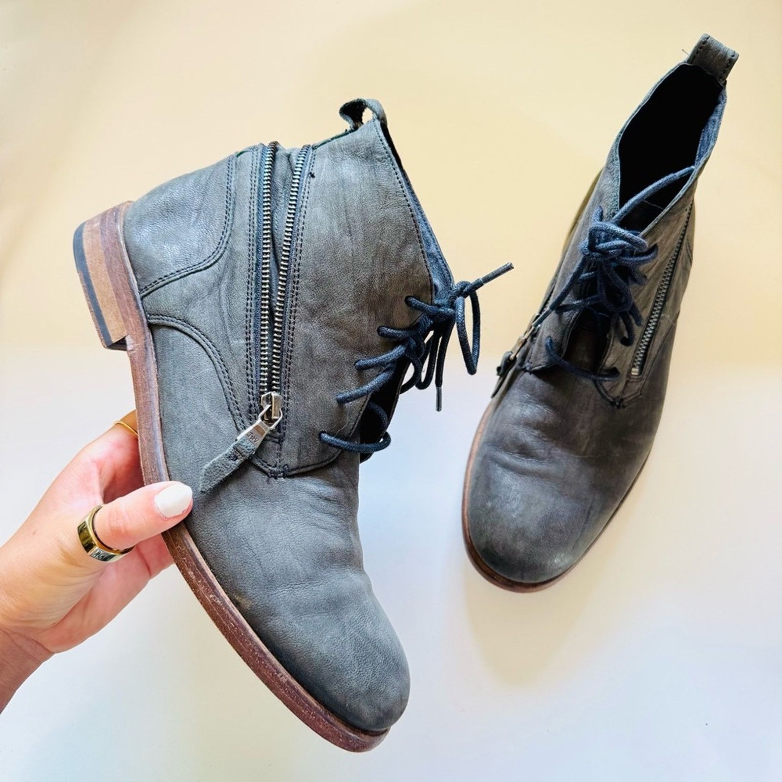 MENS JOHN VARVATOS Slate Grey Zipper Chukka Blue Ankle Boots Lace Up Shoes 8 John Varvatos Suede Lace Up Boots for Men for Sale | Shop  main image 3