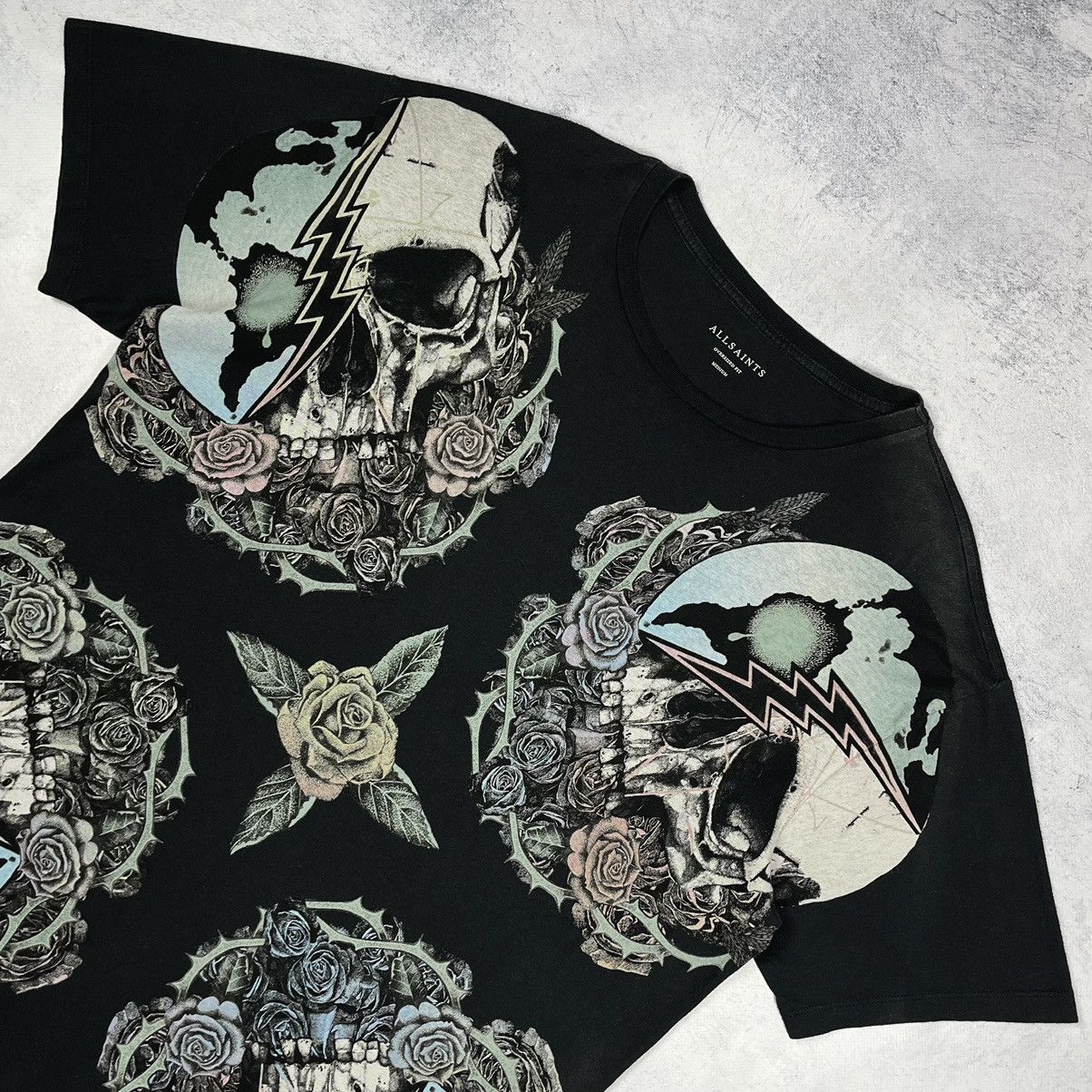 Allsaints Designer AllSaints Orbit Skulls Big Logo Oversize T Shirt Size US M / EU 48-50 / 2 - 9 Thumbnail