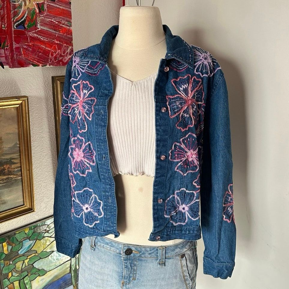 Other unbranded denim embroidered floral button up jacket Size S / US 4 / IT 40 - 1 Thumbnail