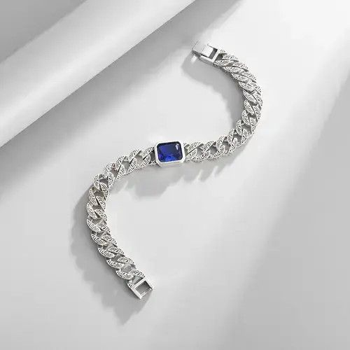 Jewelry Zircon Stone Chain Link Bracelet in Silver, Men's
