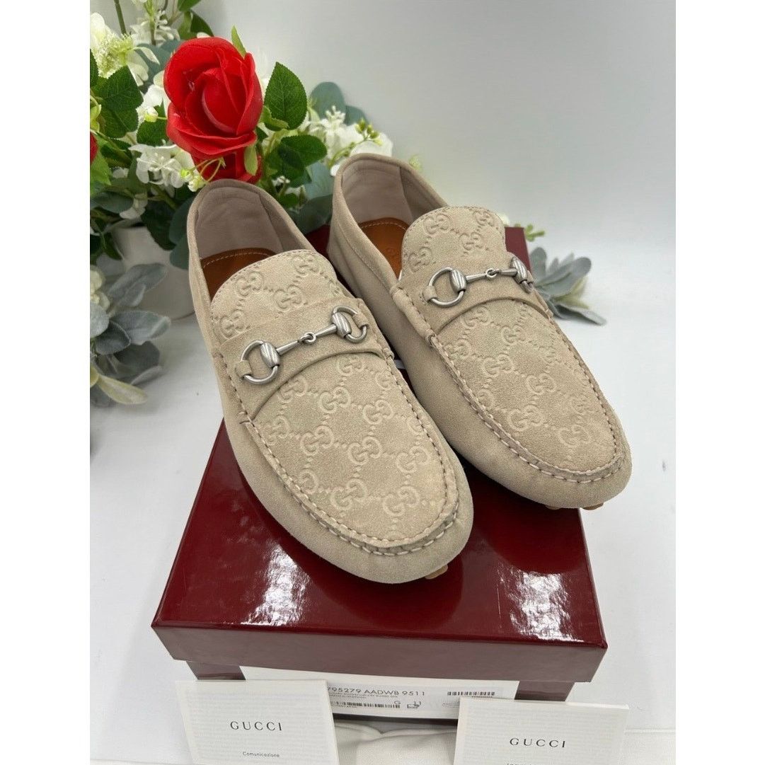 Gucci Men's Gucci, GG embossed suede driver loafers size 11 Size US 11.5 / EU 44-45 - 1 Thumbnail