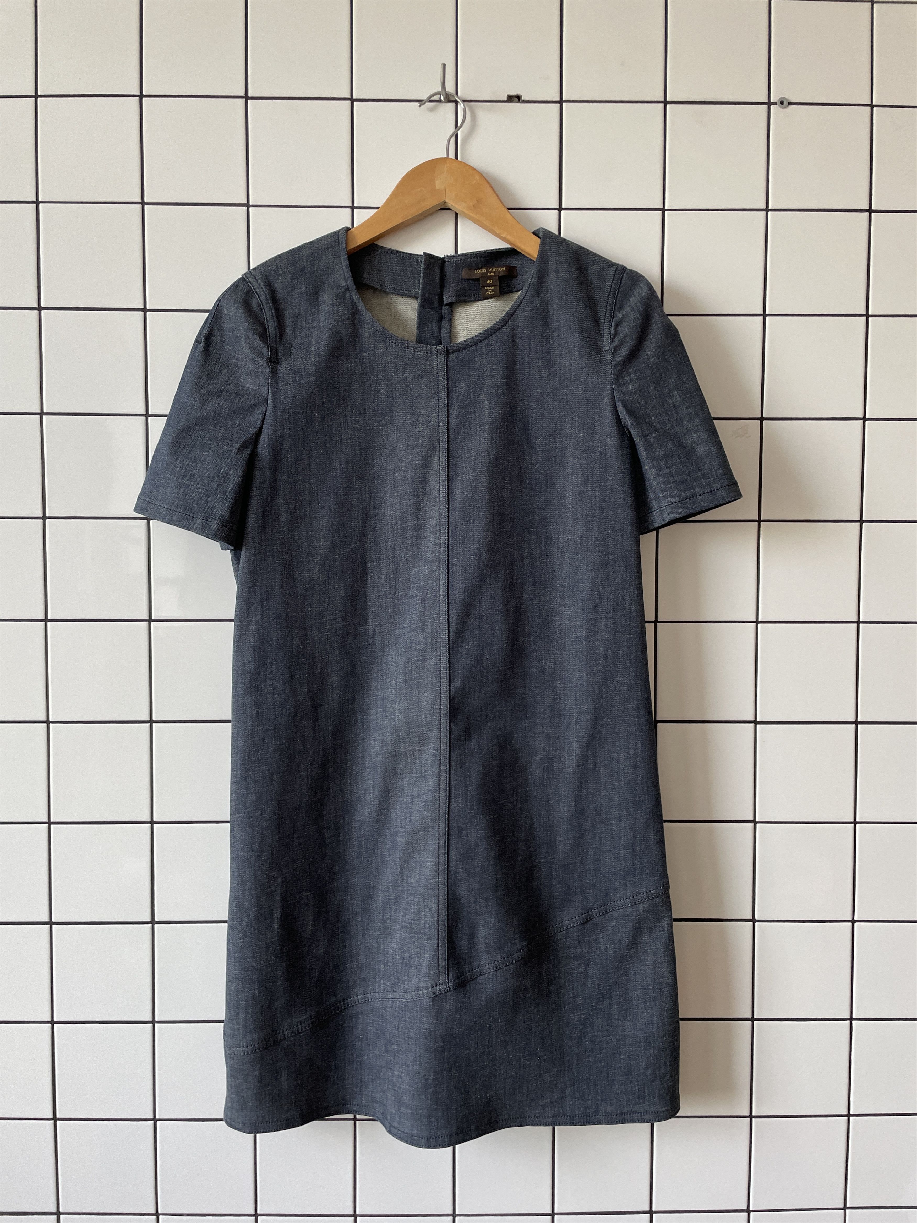 image of Louis Vuitton Dress Denim Asymmetric Top Short Sleeve A9086 in Blue, Women's (Size Small)