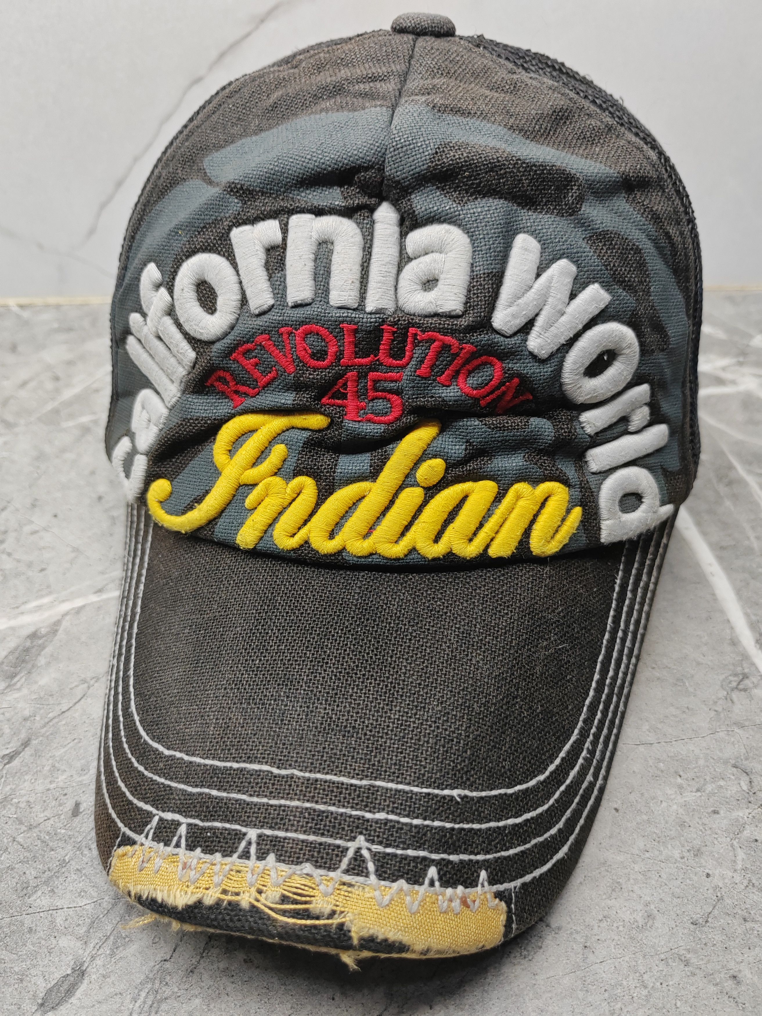 image of Vintage California World Distressed Style Trucker Hat Cap in Mix, Men's