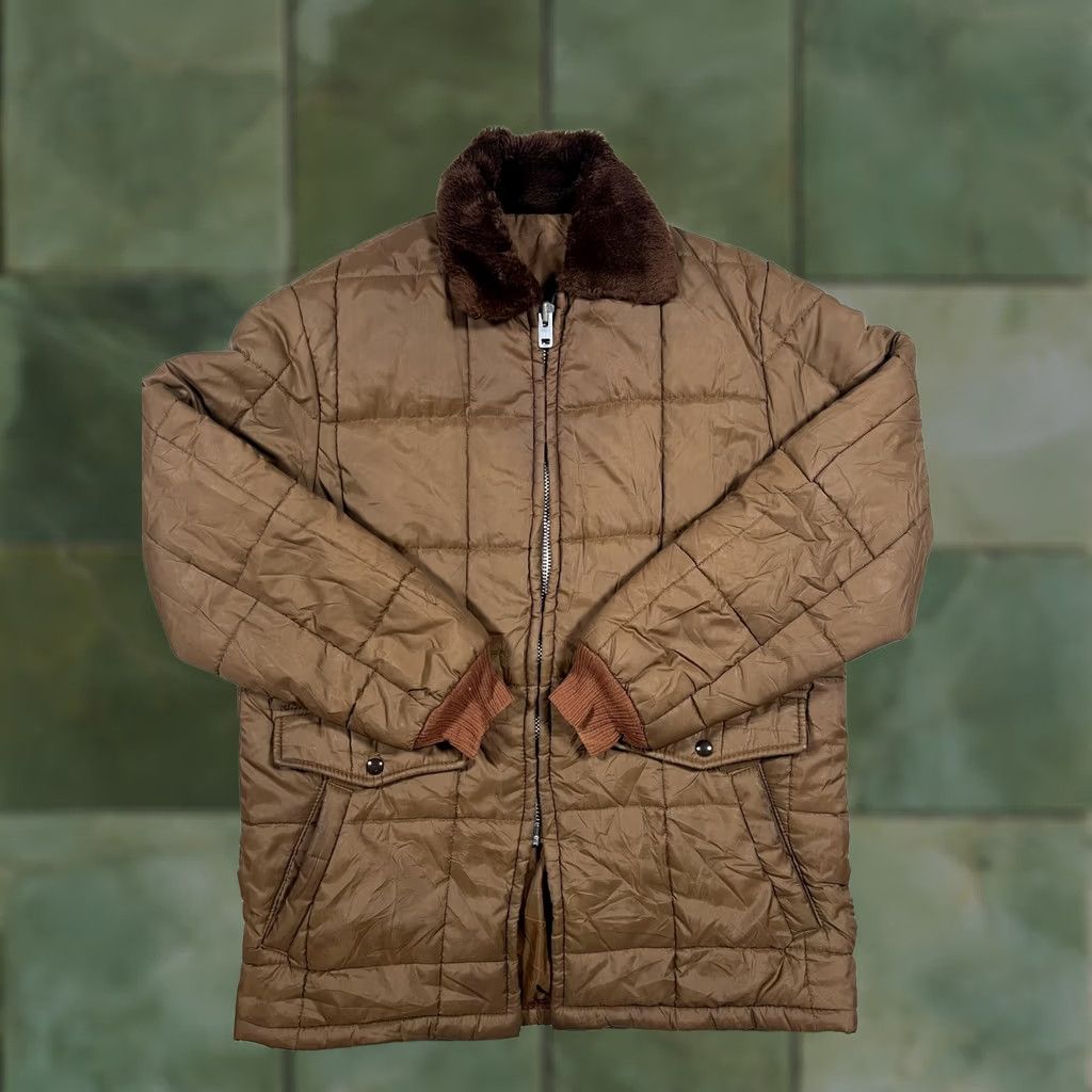 Vintage VINTAGE Mens Quilted Coat Nylon Puffer Full Zip Lined Brown XL Wool? (Note: This line is invalid as per rules; provide final title instead.) Size US XL / EU 56 / 4 - 1 Thumbnail