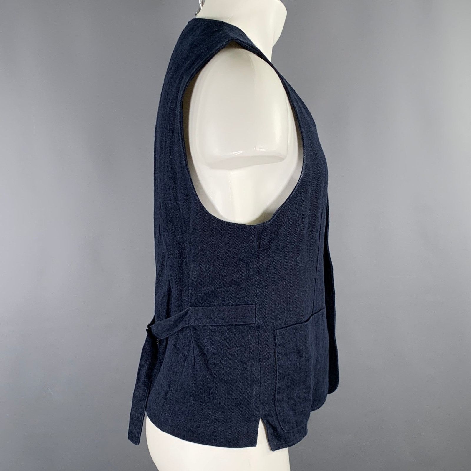 Alex Mill ALEX MILL Size M Navy Herringbone Linen Waistcoat Vest Size US M / EU 48-50 / 2 - 2 Thumbnail