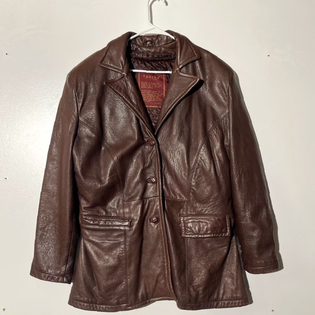 Vintage VINTAGE Touche by N.Bianco Brown Leather Jacket Blazer Womens 2XL Quilted Lining Coat Jacket Satin Lined Insulated All Seasons Casual Workwear Size XXL / US 16-18 / IT 52-54 - 2 Thumbnail