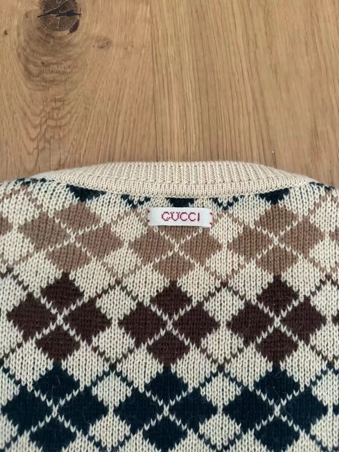 Gucci Gucci college style brown plaid wool V-neck sweater Size US S / EU 44-46 / 1 - 3 Thumbnail