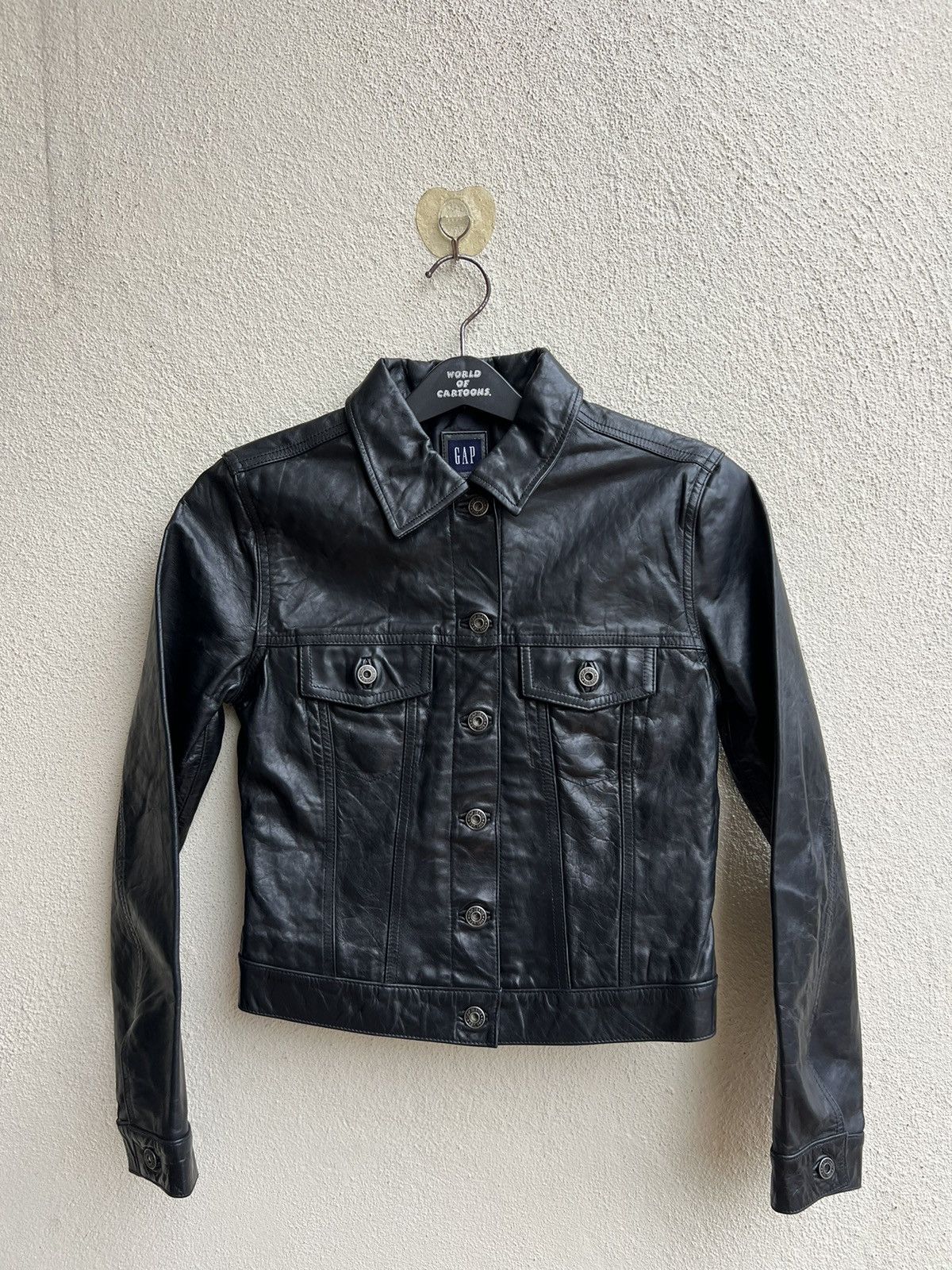 Gap Vintage Fall 2000 GAP Patina Black Leather Trucker Jacket Size S / US 4 / IT 40 - 22 Thumbnail