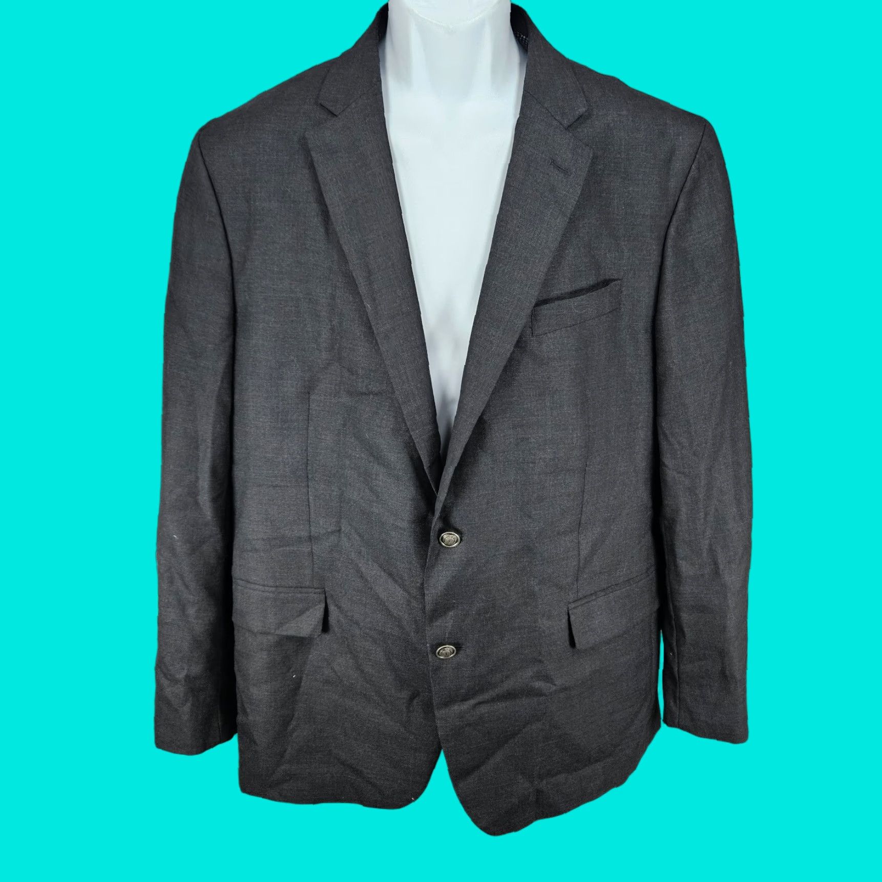 Stafford Stafford Grey 100% Wool 2 Button Single Vented Notch Blazer Sport Coat 46R Mens Jacket Size 46R - 1 Thumbnail