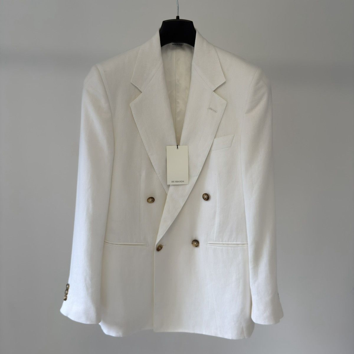 HUSBANDS White Linen Double Breasted Blazer Size 36R - 13 Thumbnail